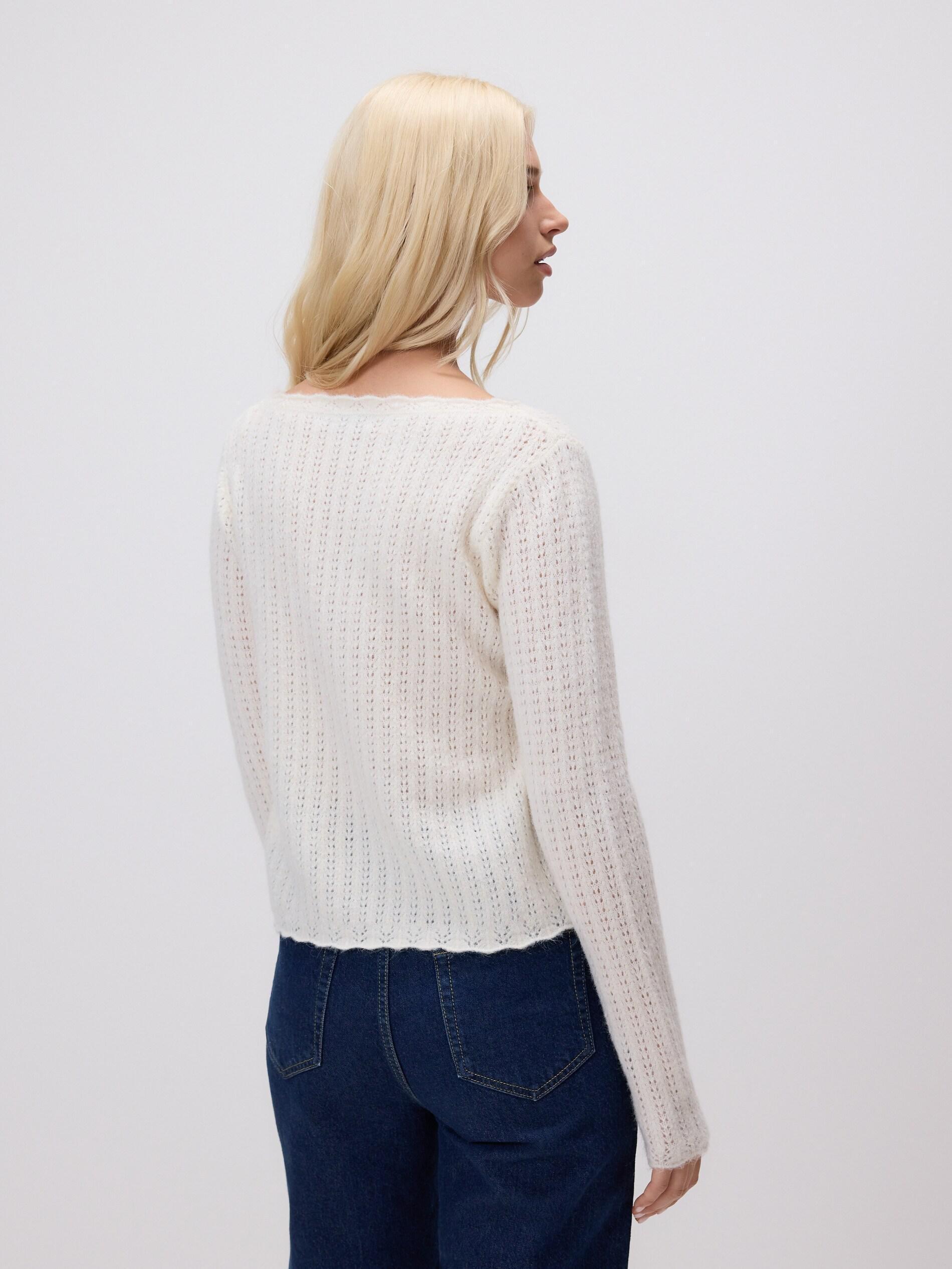 Beige Decorative Knit Jumper, Ivory, large image number 3