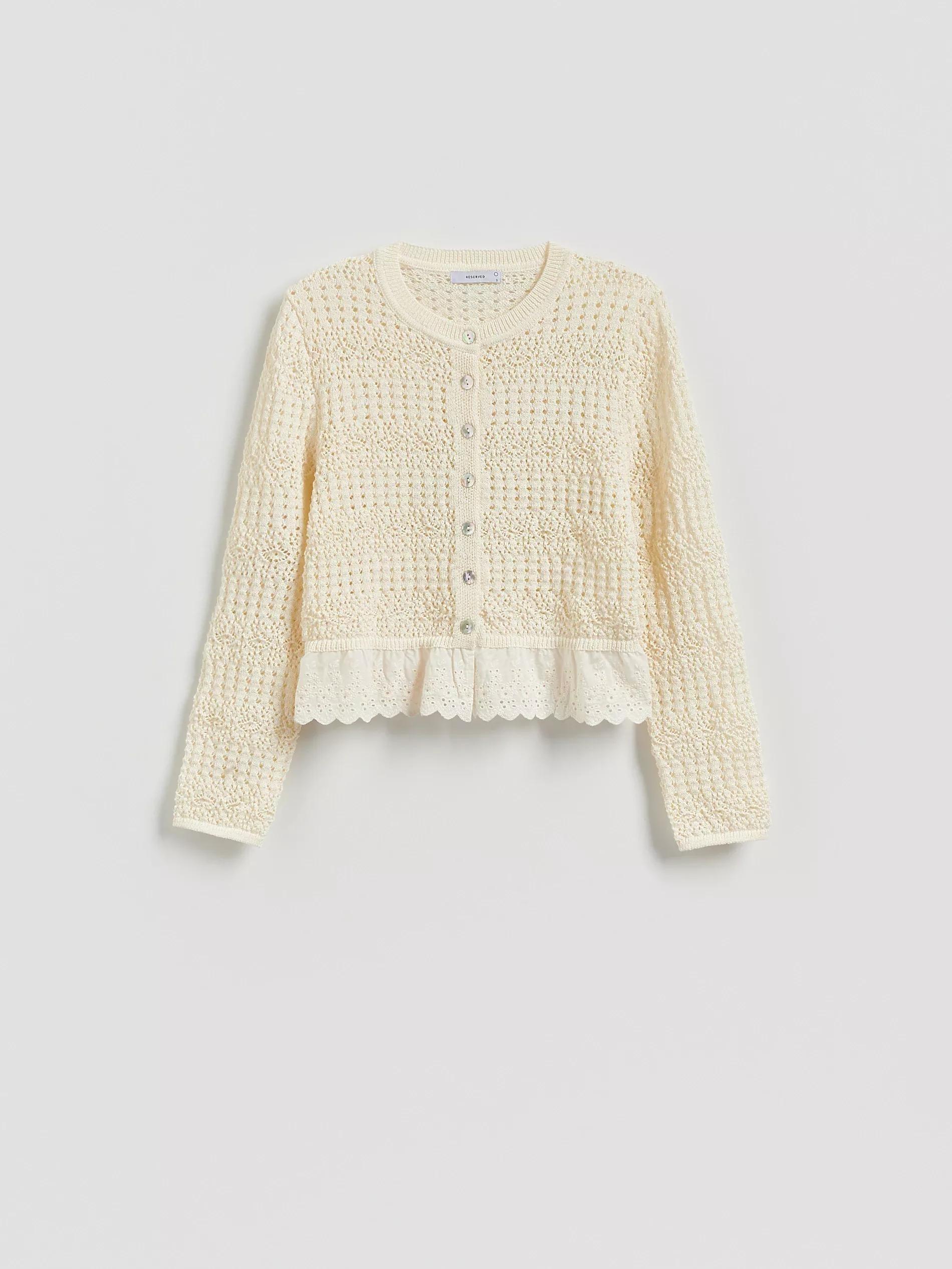 Beige Openwork Cardigan, , large image number 0