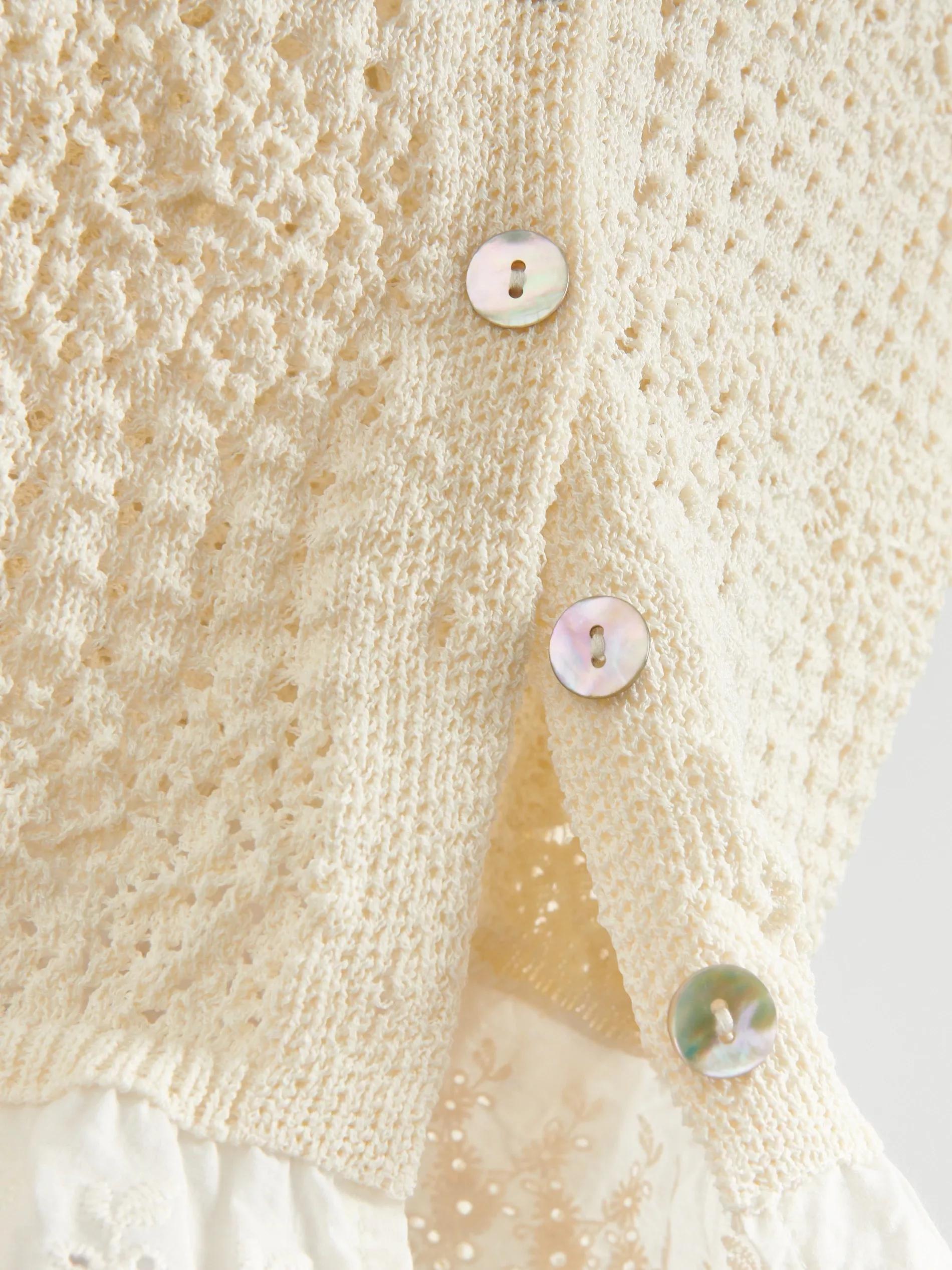 Beige Openwork Cardigan, , large image number 1