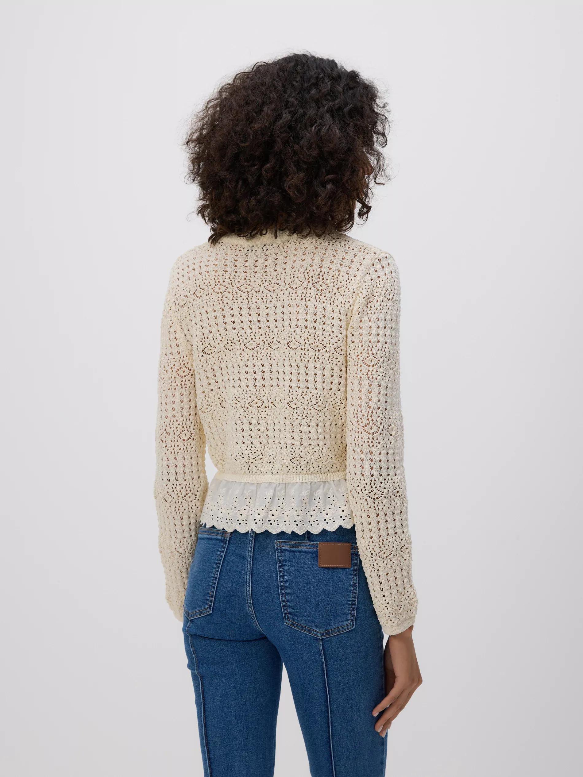 Beige Openwork Cardigan, , large image number 2