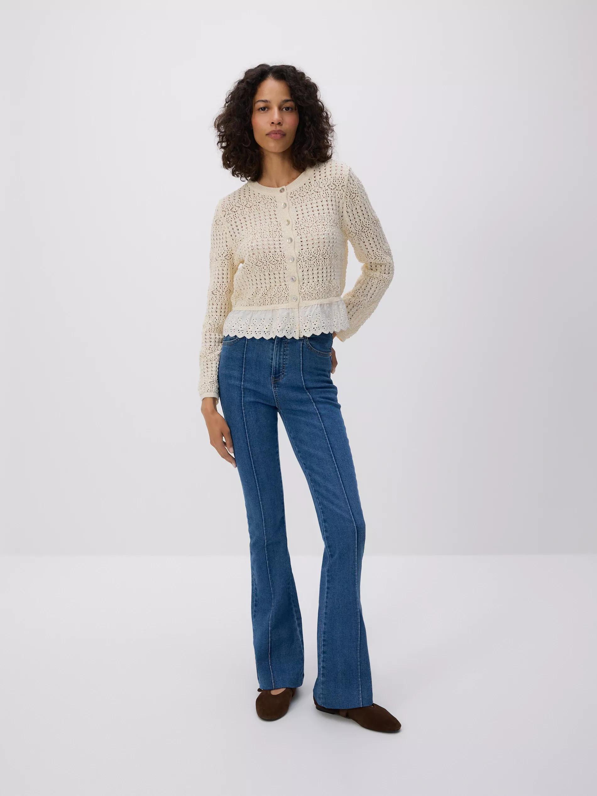 Beige Openwork Cardigan, , large image number 3
