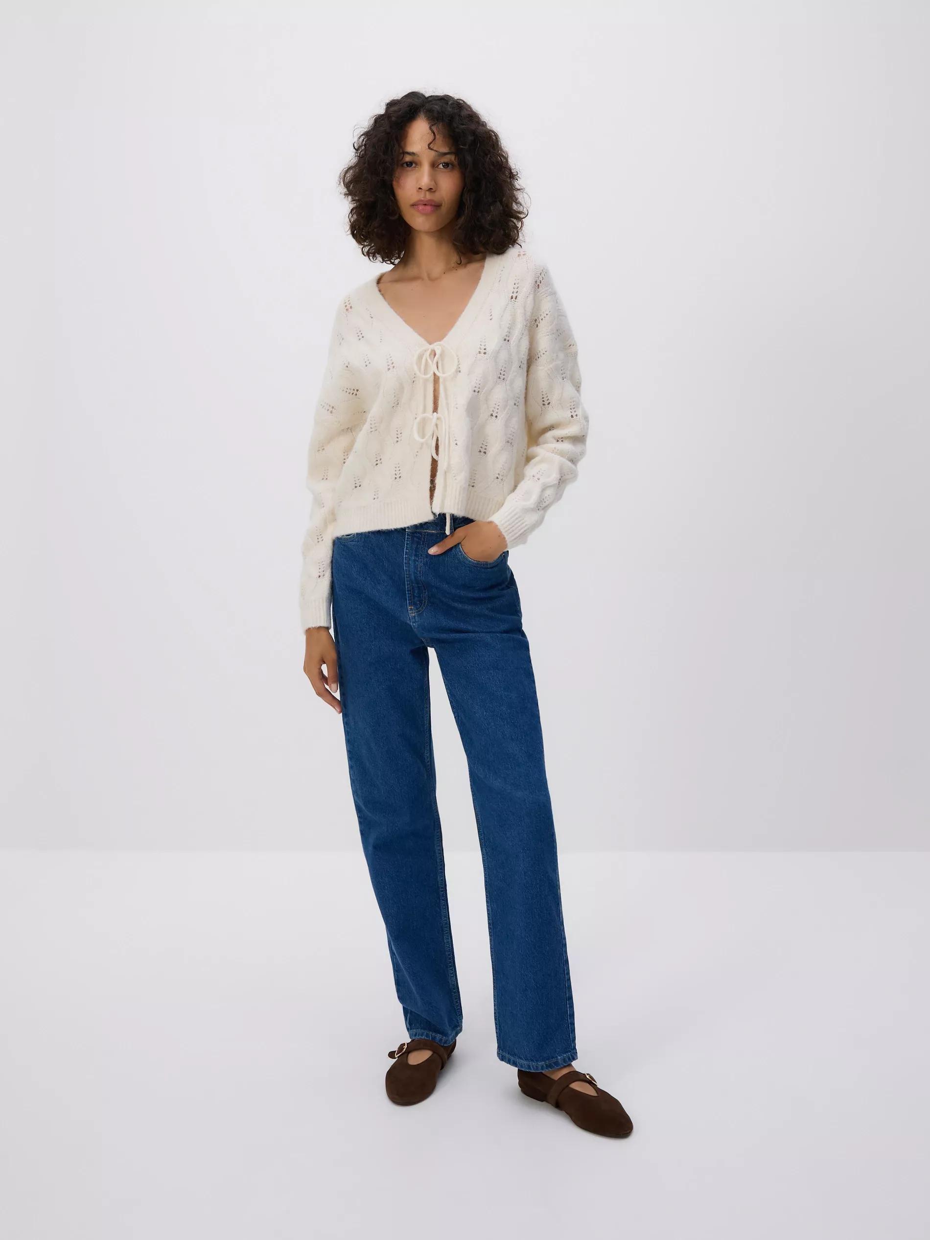 Nude Cardigan With Tie Detail, Ivory, medium