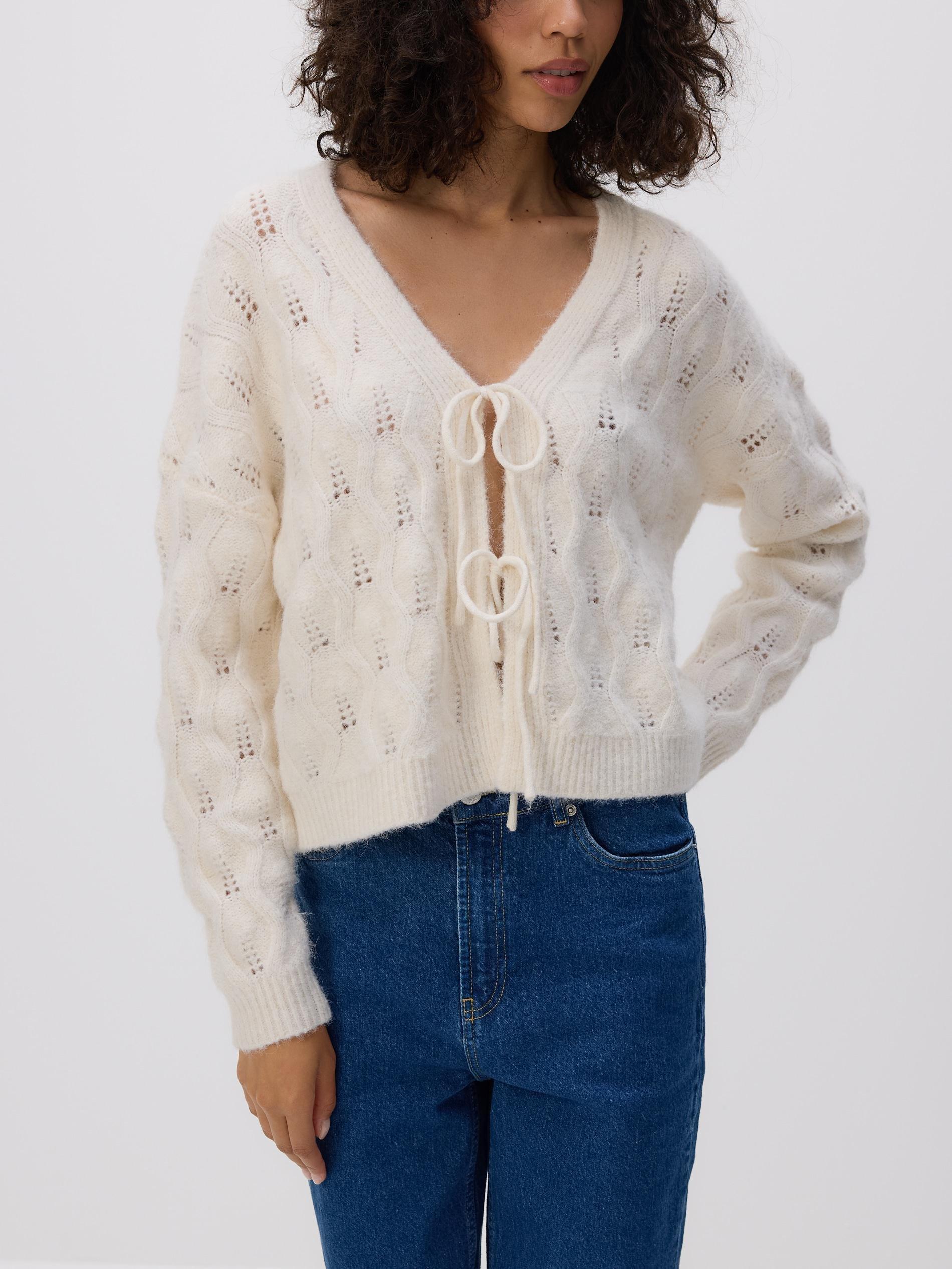 Nude Cardigan With Tie Detail, Ivory, medium