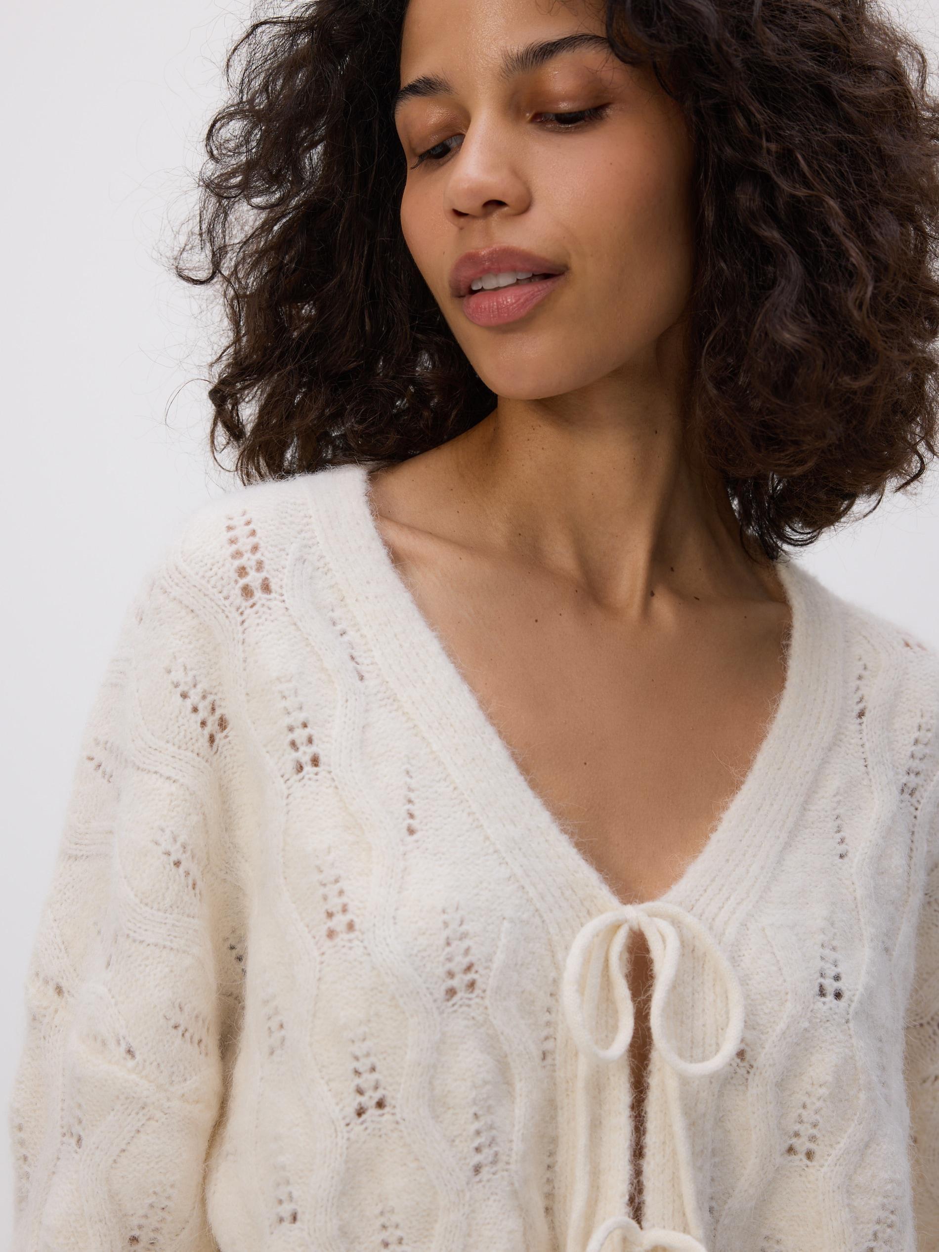Nude Cardigan With Tie Detail, Ivory, medium
