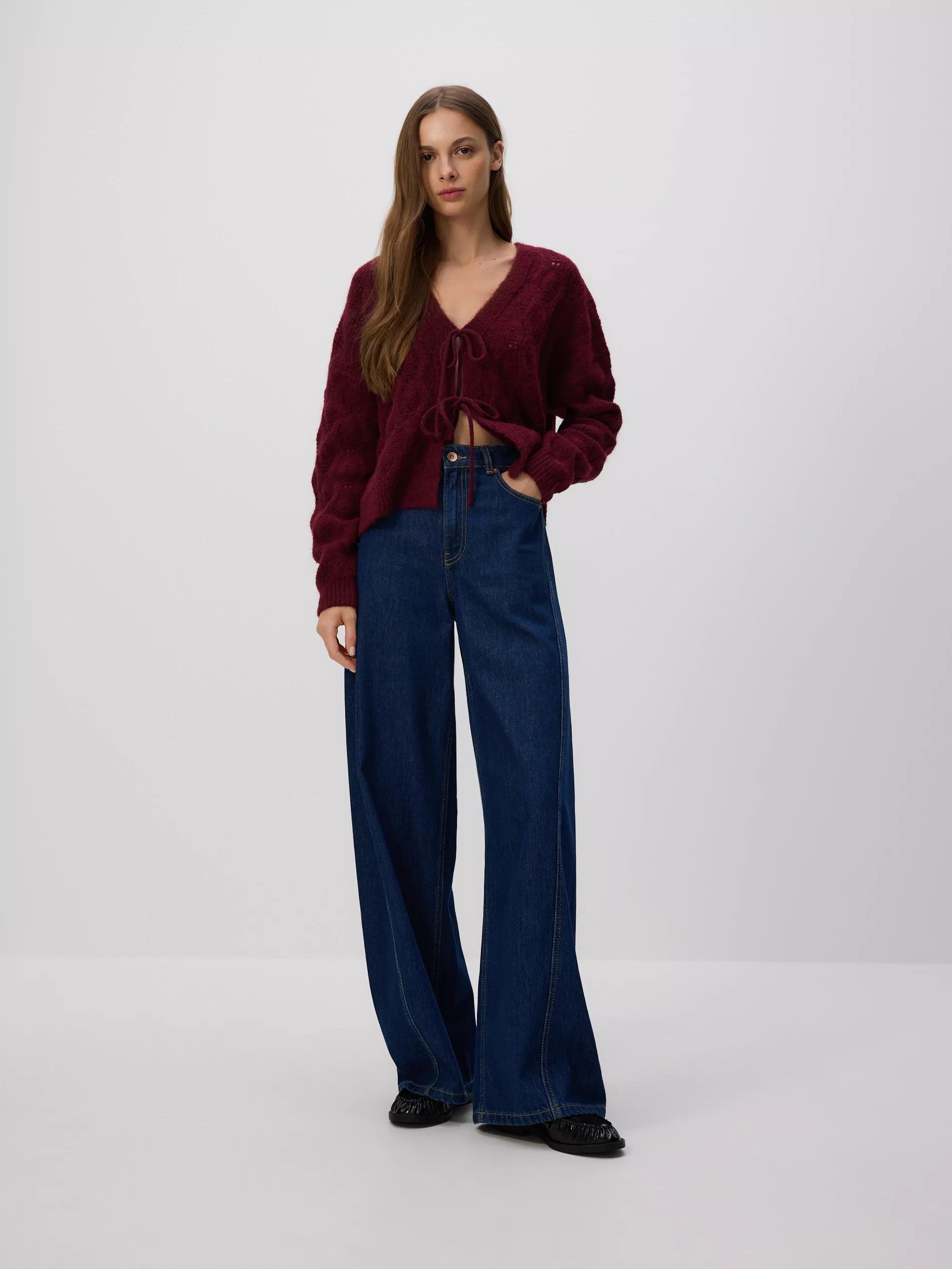 MAROON Cardigan with tie detail, Burgundy, medium