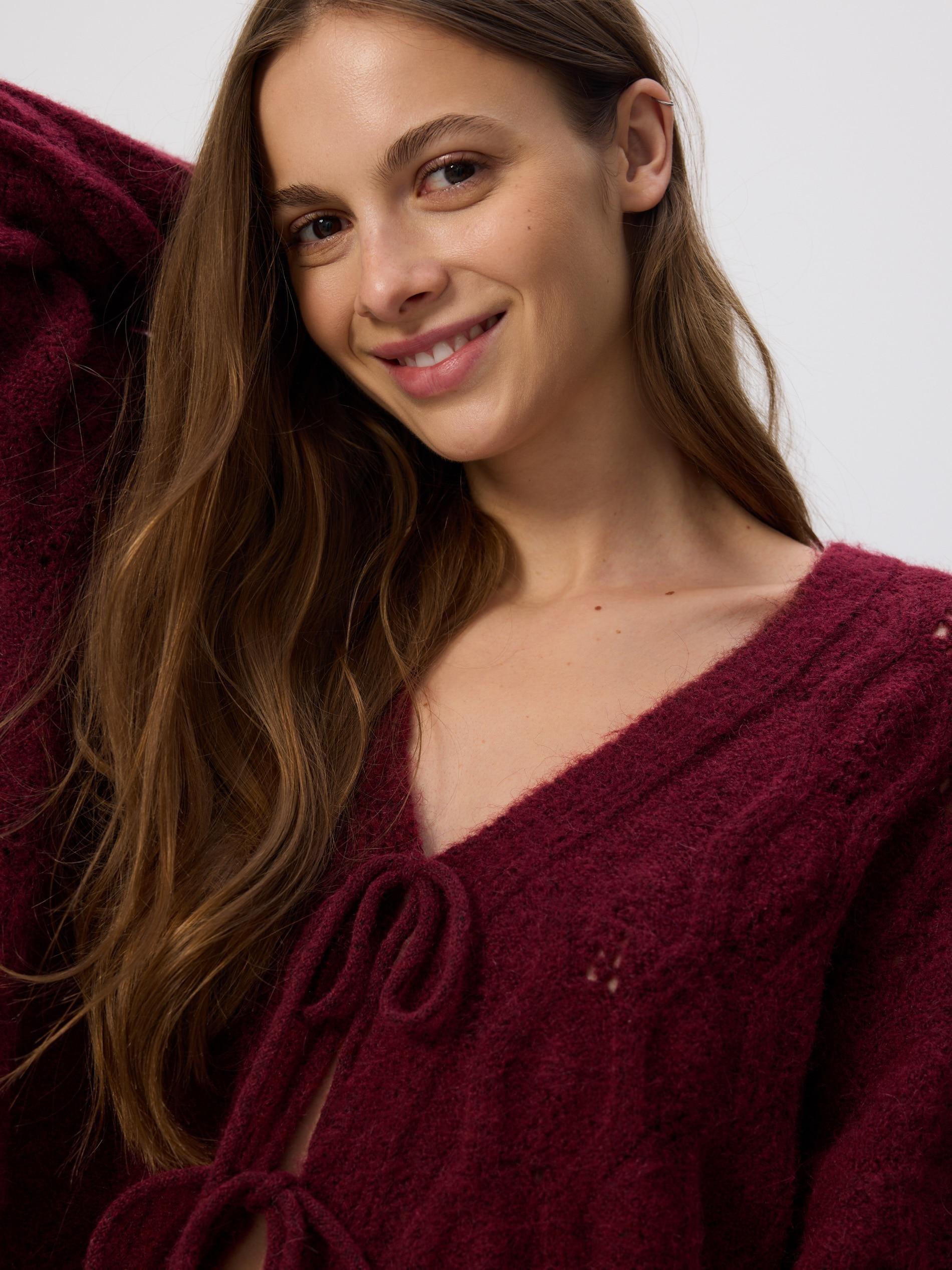 MAROON Cardigan with tie detail, Burgundy, medium