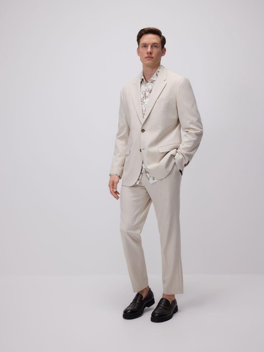 Beige Slim Fit Blazer With Linen Content, , large image number 3