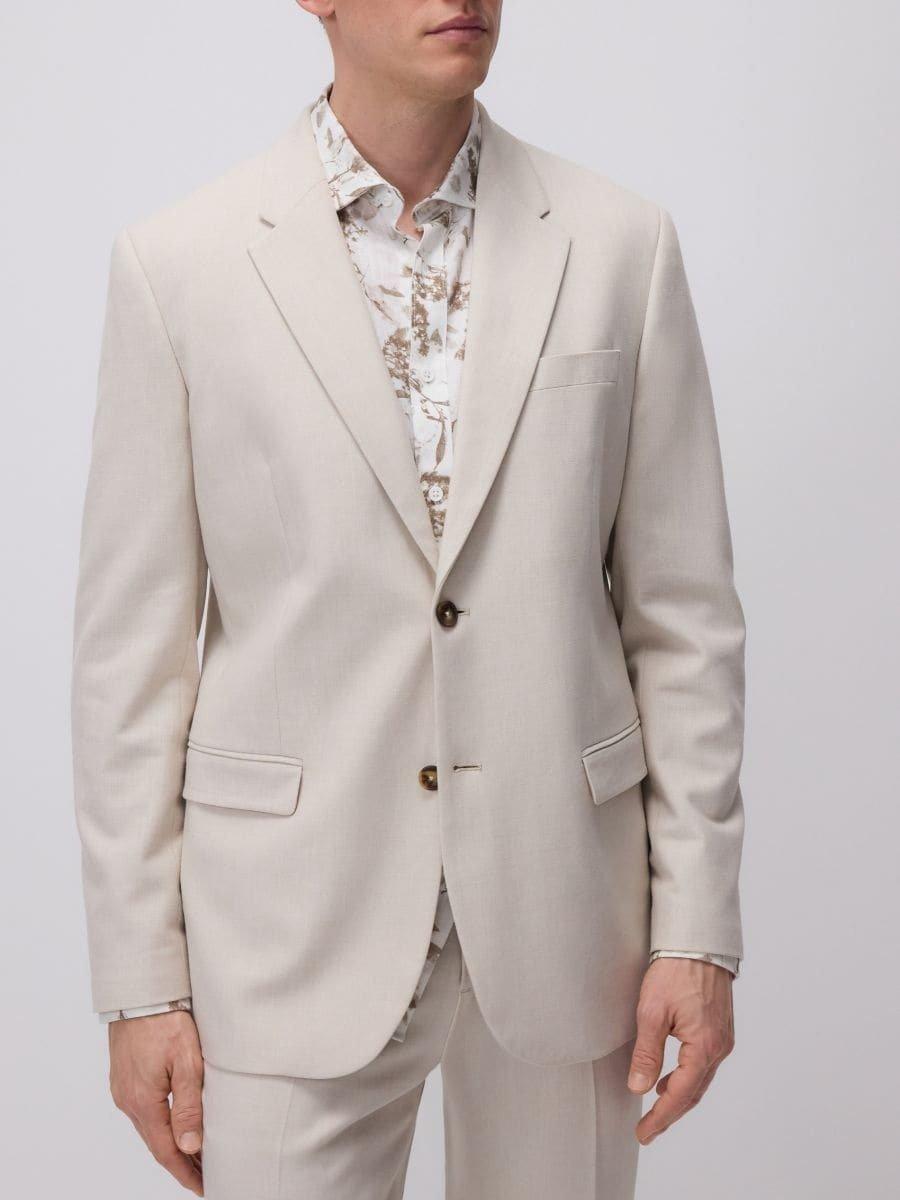 Beige Slim Fit Blazer With Linen Content, , large image number 4