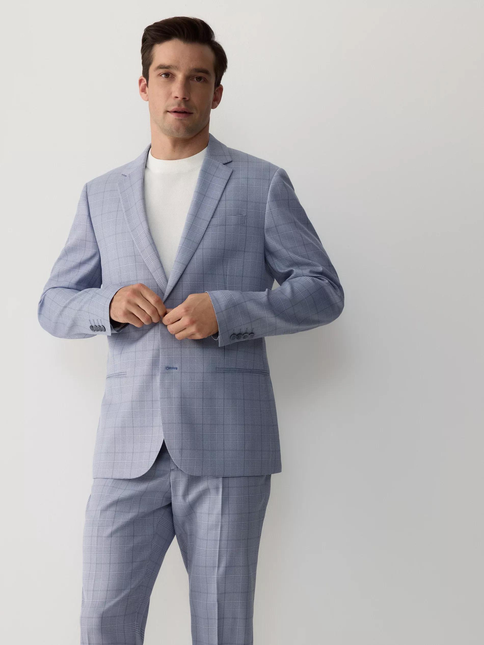 Blue Check Slim Fit Blazer, Blue, large image number 0