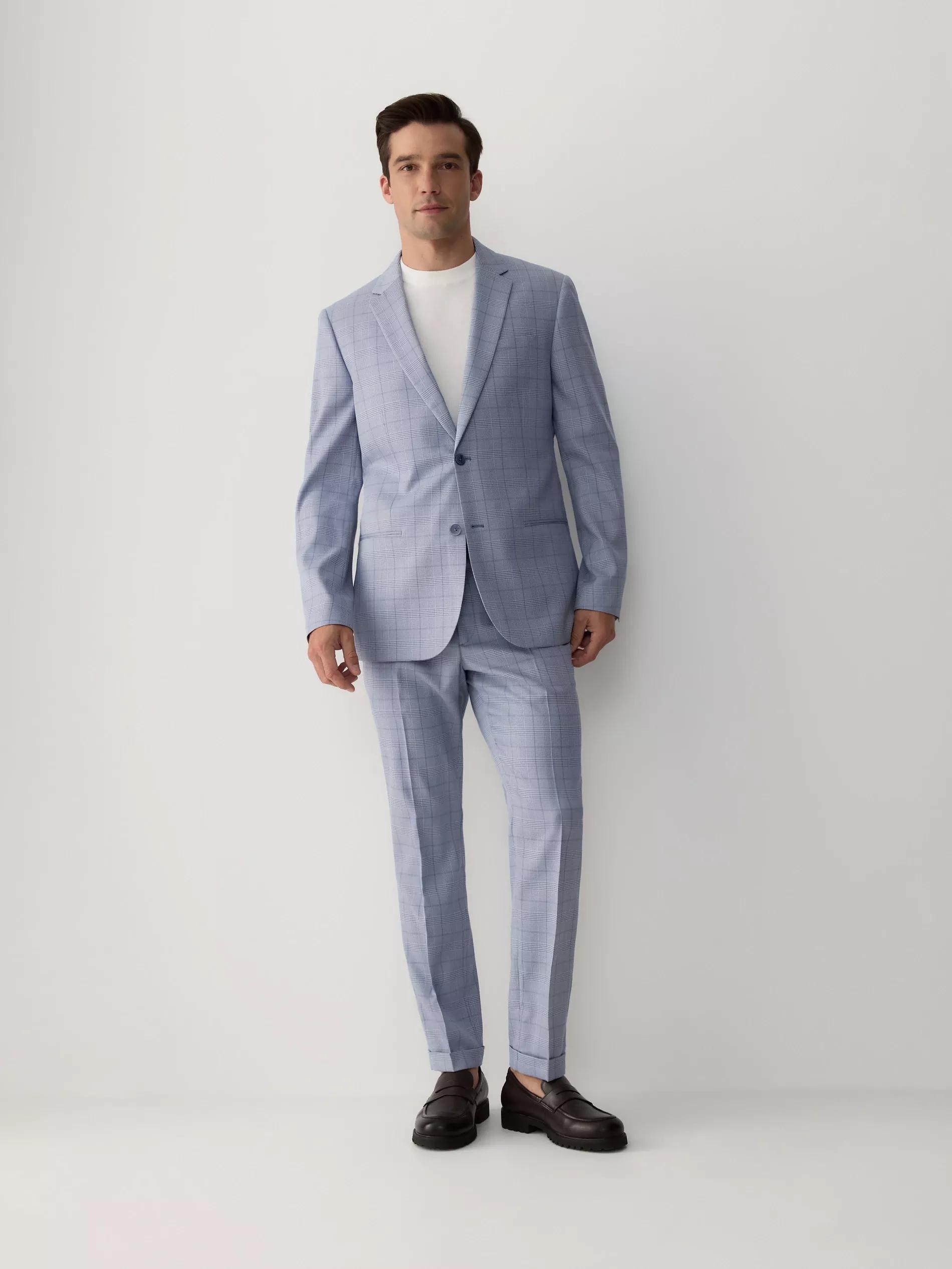 Blue Check Slim Fit Blazer, Blue, large image number 1