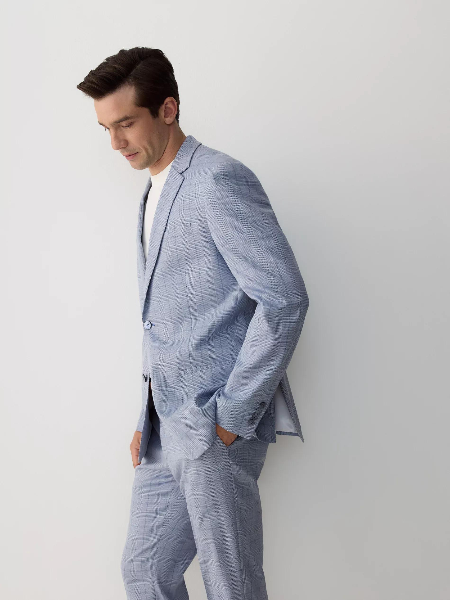 Blue Check Slim Fit Blazer, Blue, large image number 2