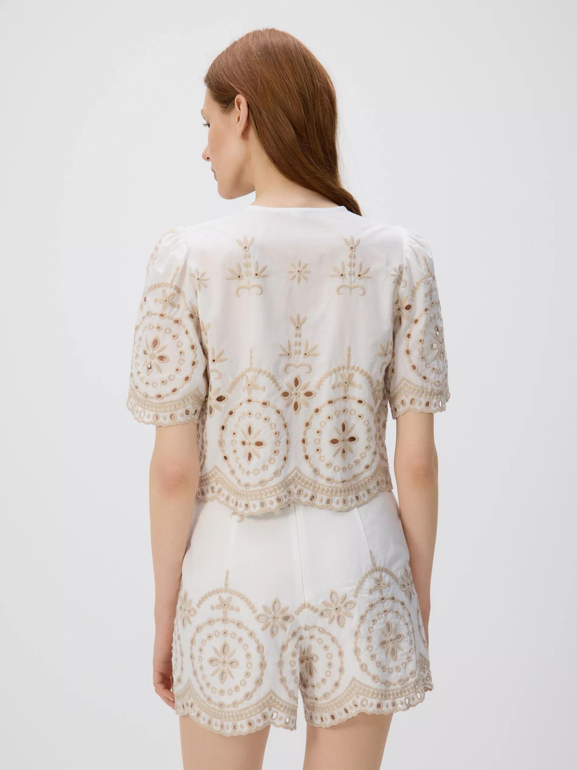 White Tied Blouse With Embroidered Pattern, White, medium