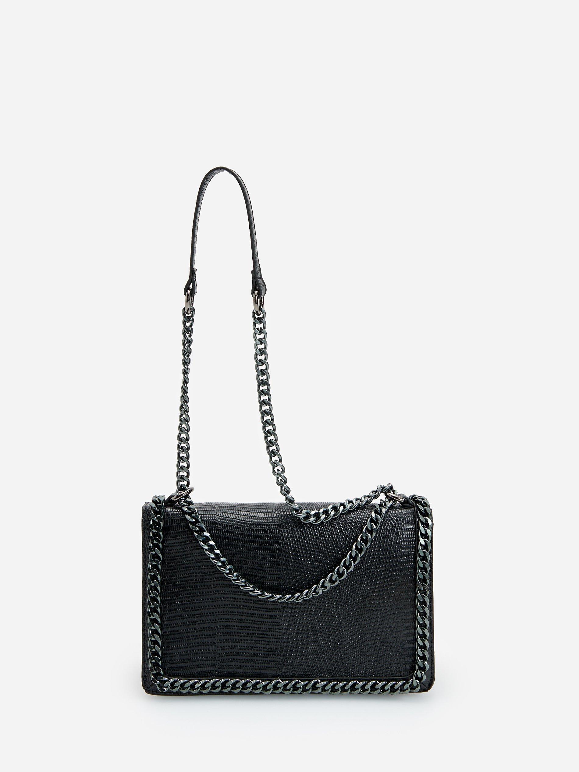 Black Textured Crossbody Bag With Chain Strap, Women, , large image number 0