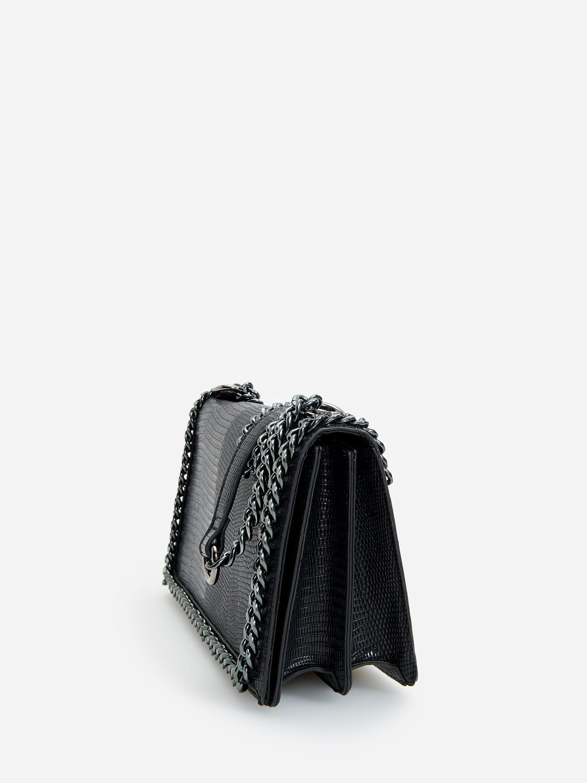 Black Textured Crossbody Bag With Chain Strap, Women, , large image number 1