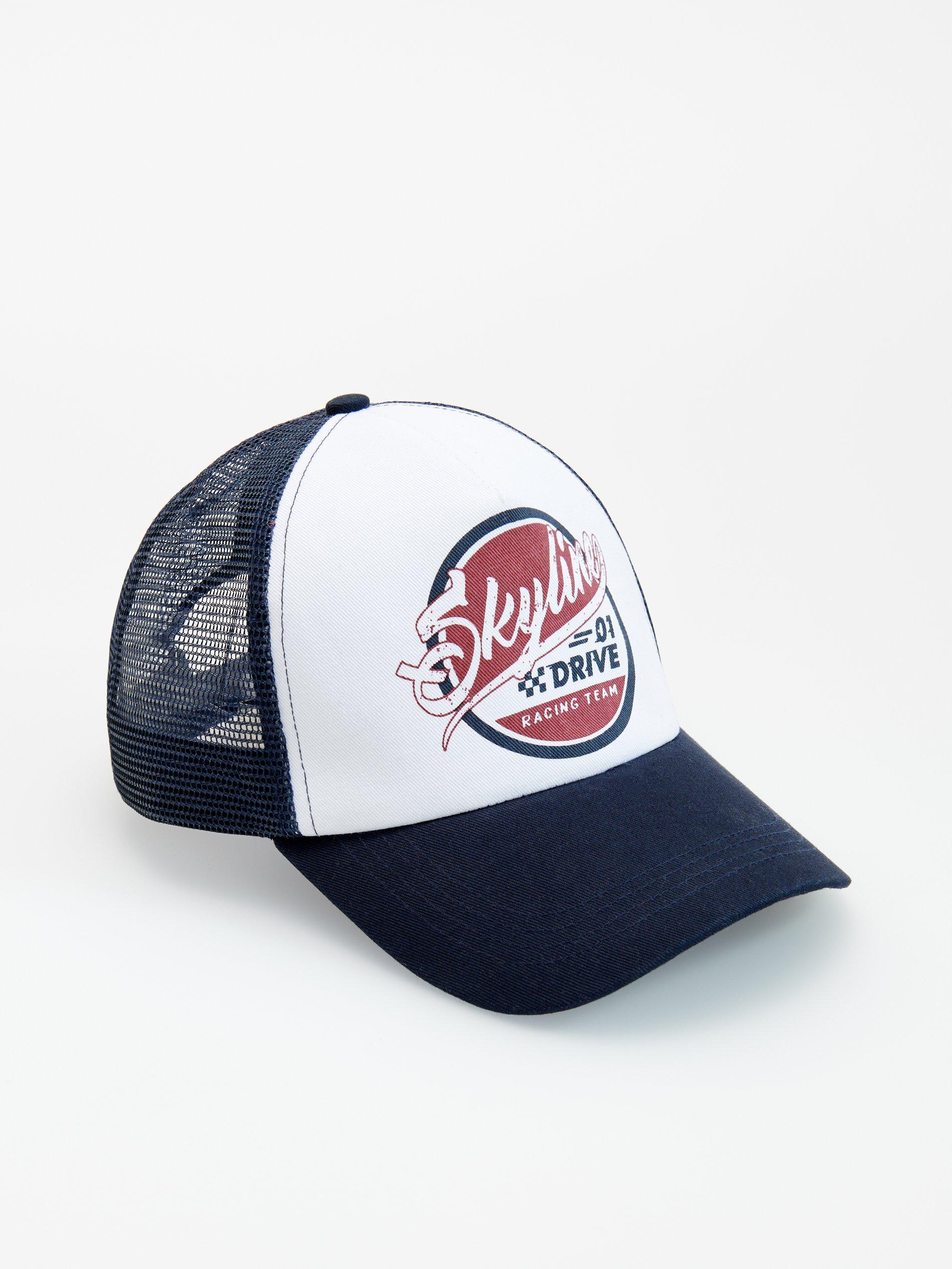 Navy Blue Cotton Printed Baseball Cap, Men, , large image number 0