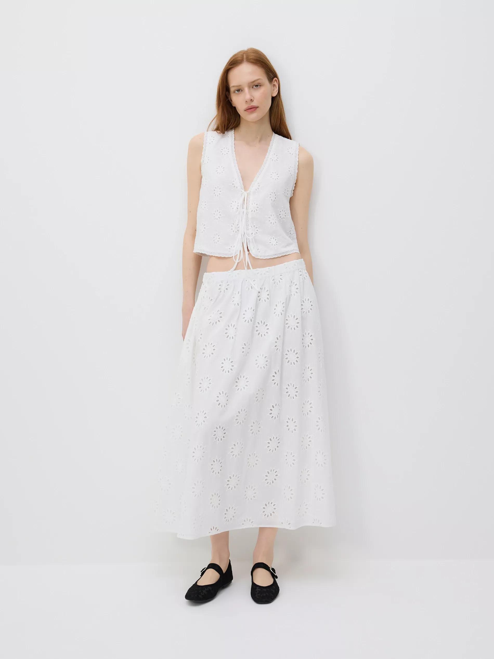 White Cotton Top With Tie Details, White, large image number 1