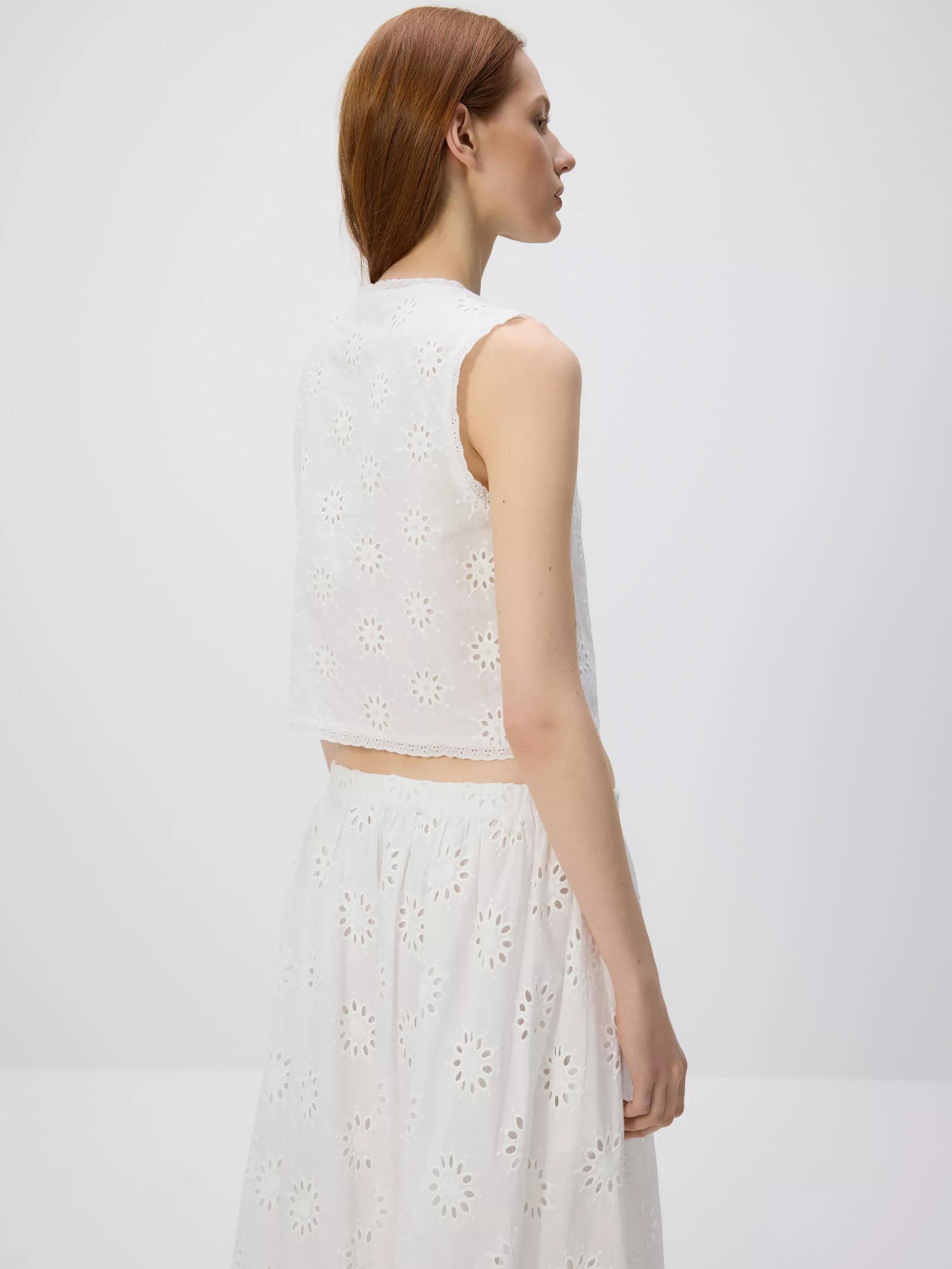 White Cotton Top With Tie Details, White, large image number 3