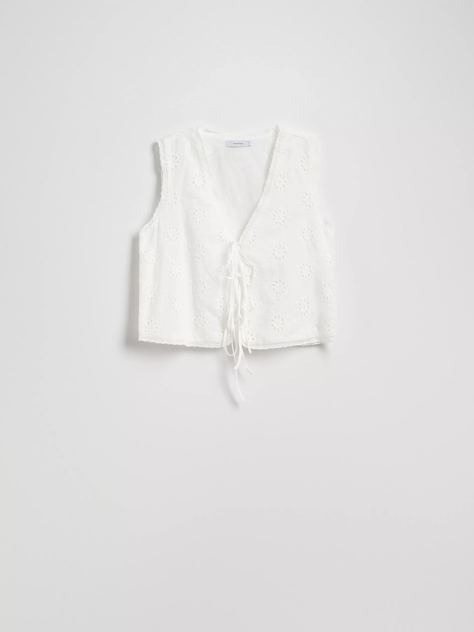 White Cotton Top With Tie Details, White, large image number 4