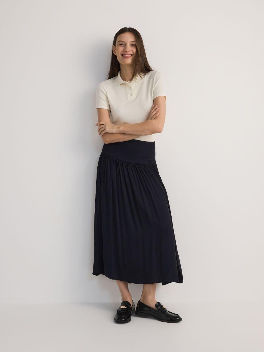Blue Midi Skirt With Ruffles At The Hem, , large image number 0