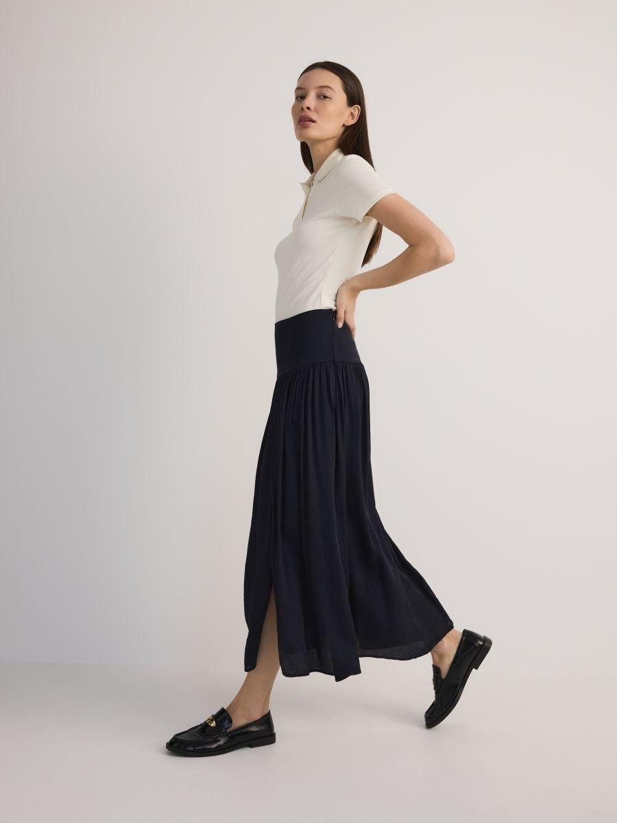 Blue Midi Skirt With Ruffles At The Hem, , large image number 1