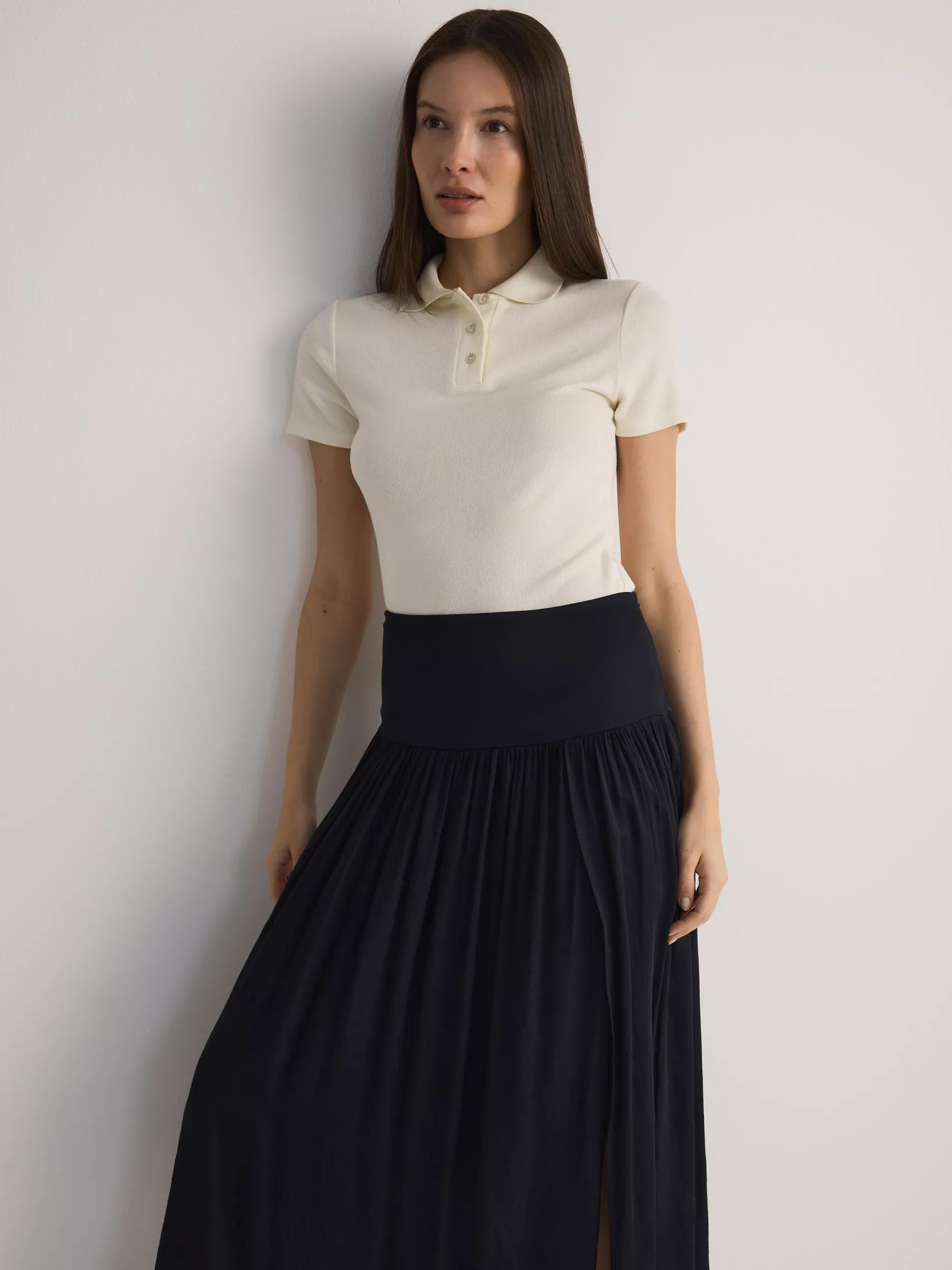 Blue Midi Skirt With Ruffles At The Hem, Navy, large image number 3