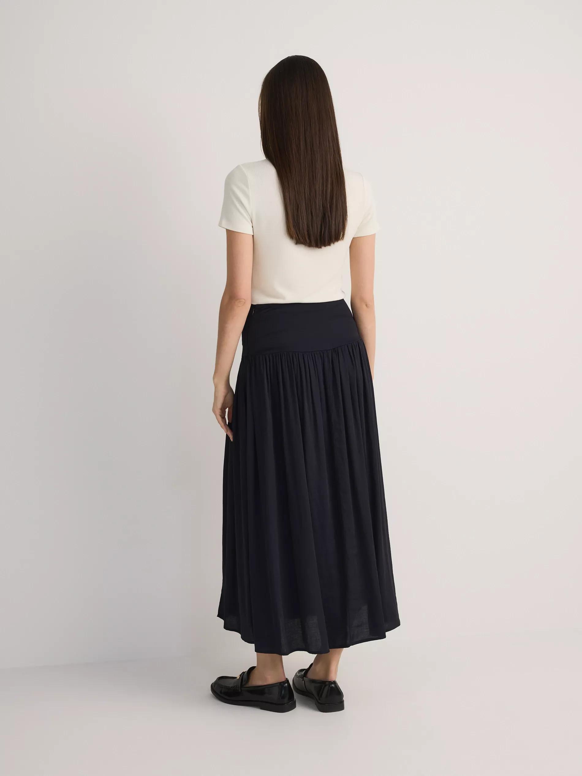 Blue Midi Skirt With Ruffles At The Hem, Navy, large image number 4
