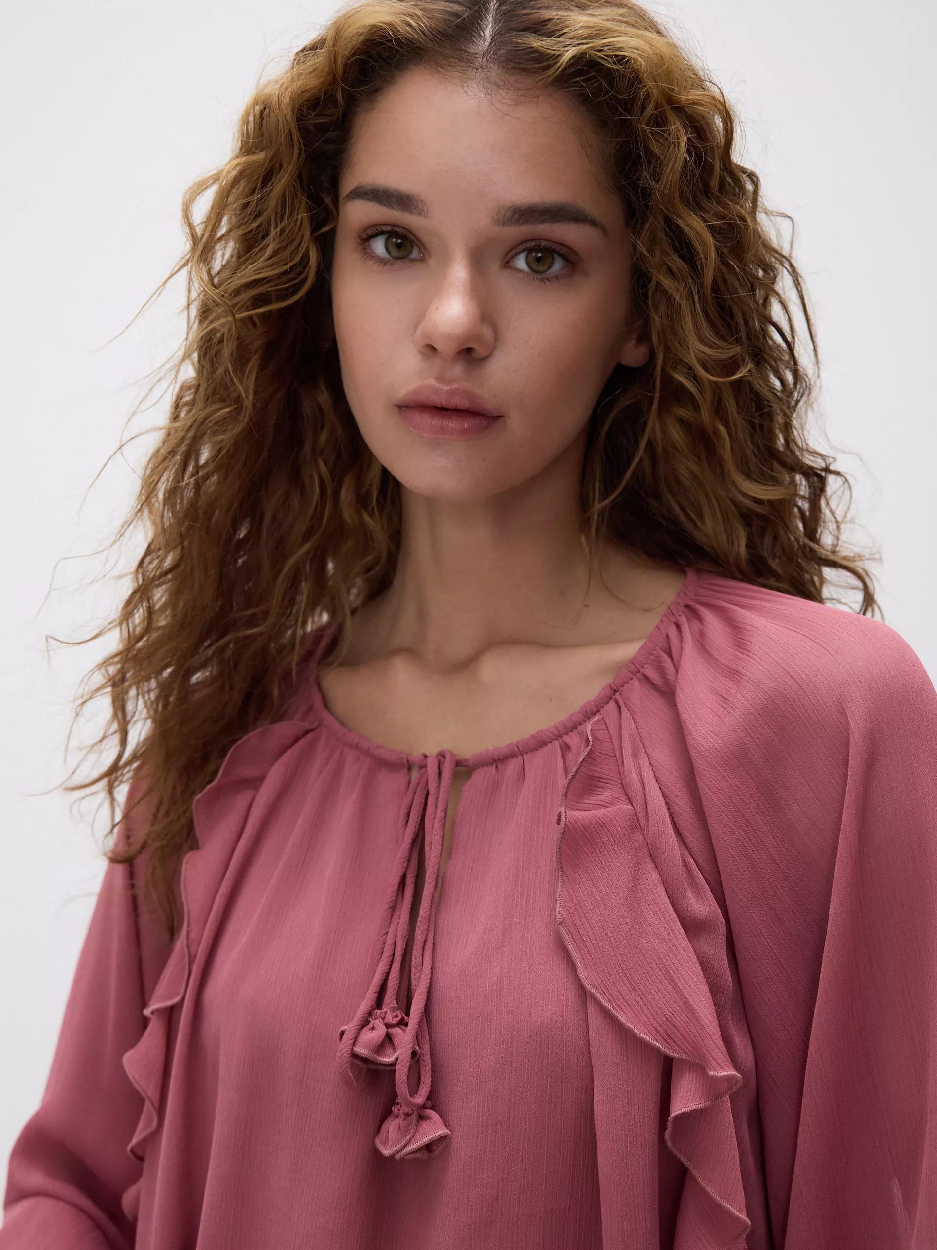 Pink Ruffle Blouse, Pink, large image number 1