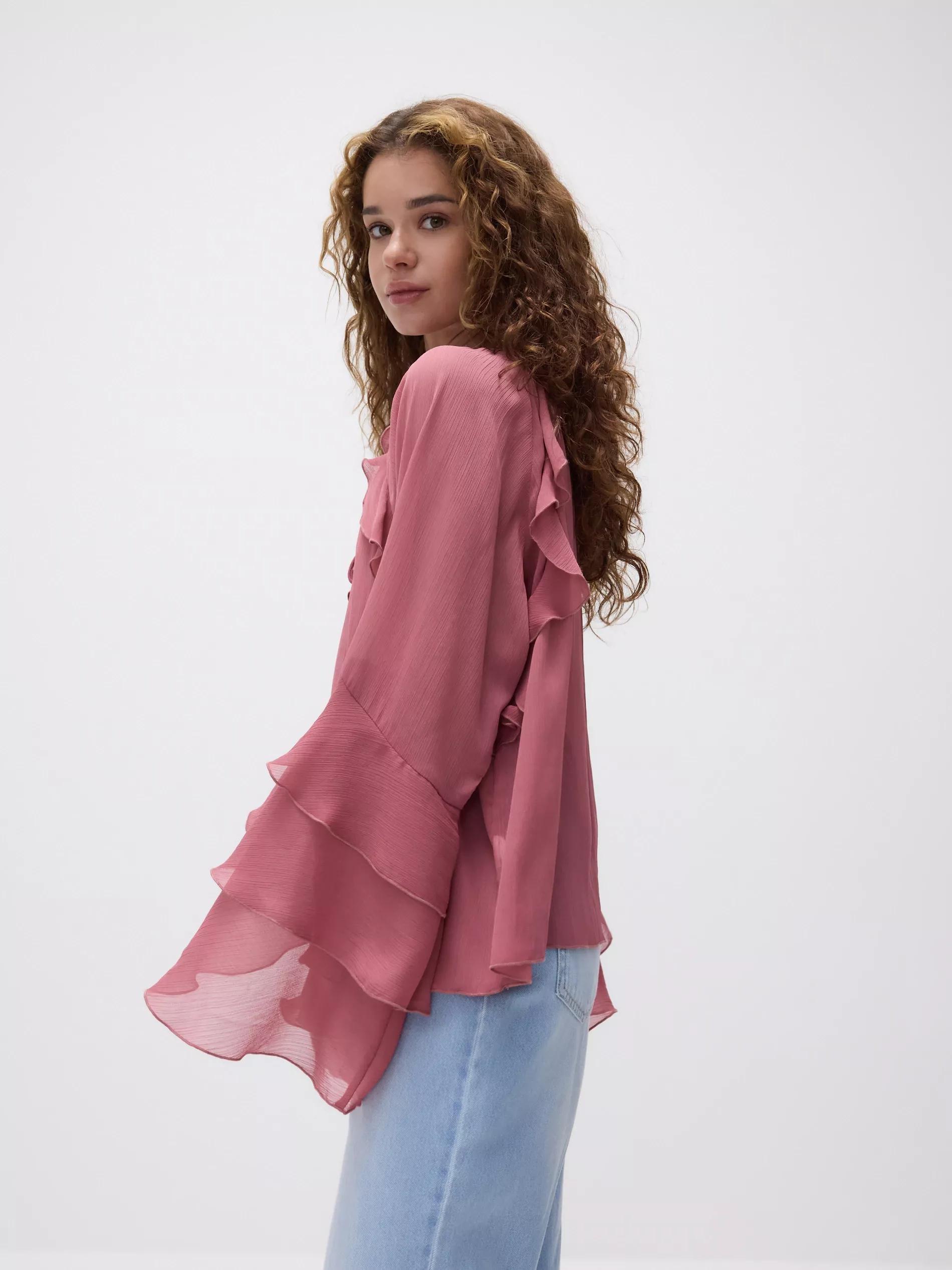 Pink Ruffle Blouse, , large image number 2