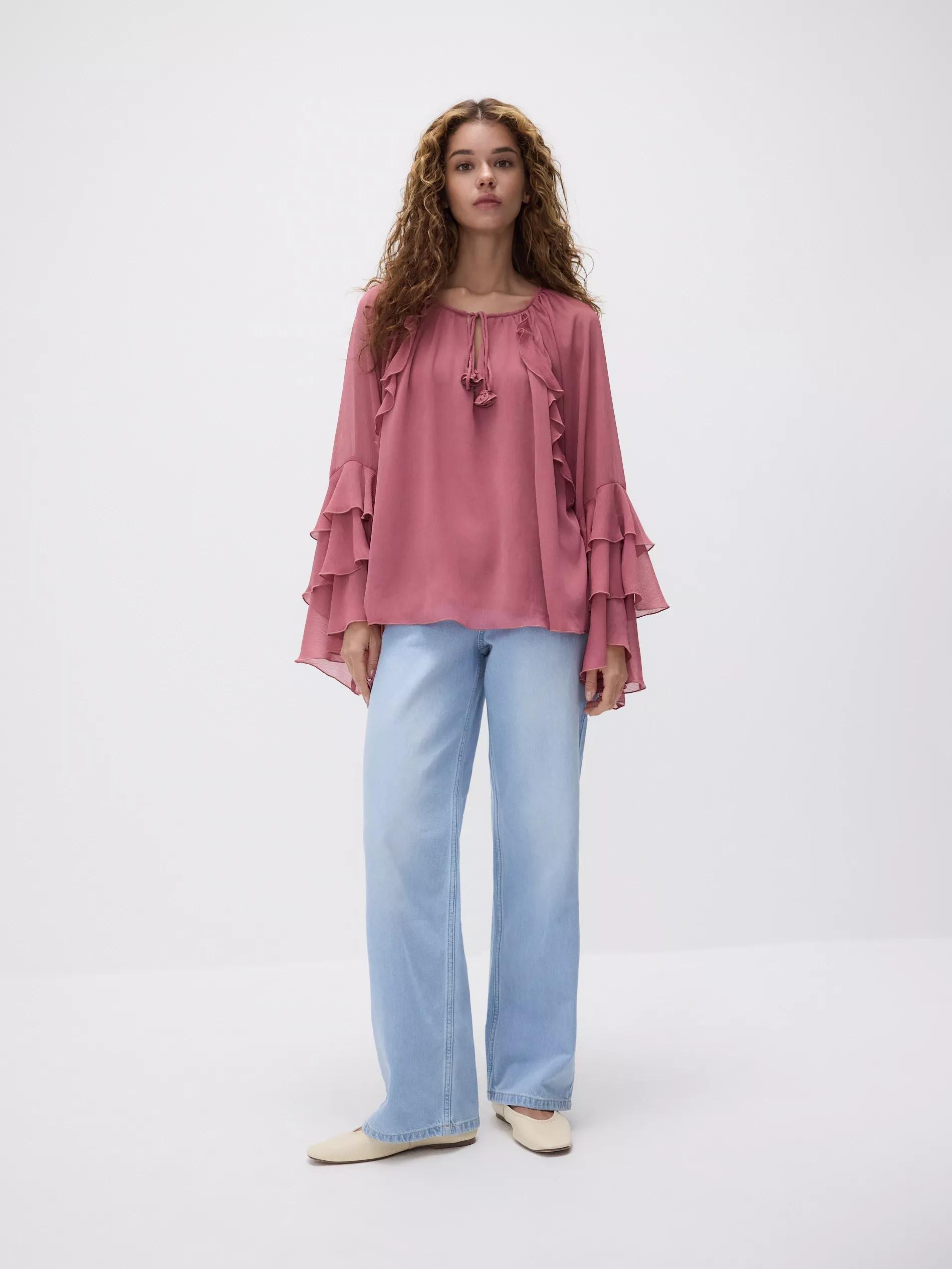 Pink Ruffle Blouse, Pink, large image number 3