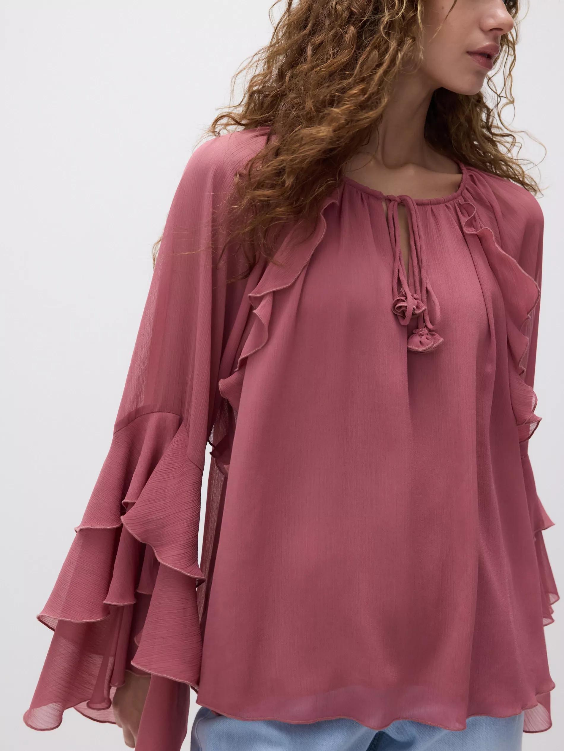 Pink Ruffle Blouse, Pink, large image number 4