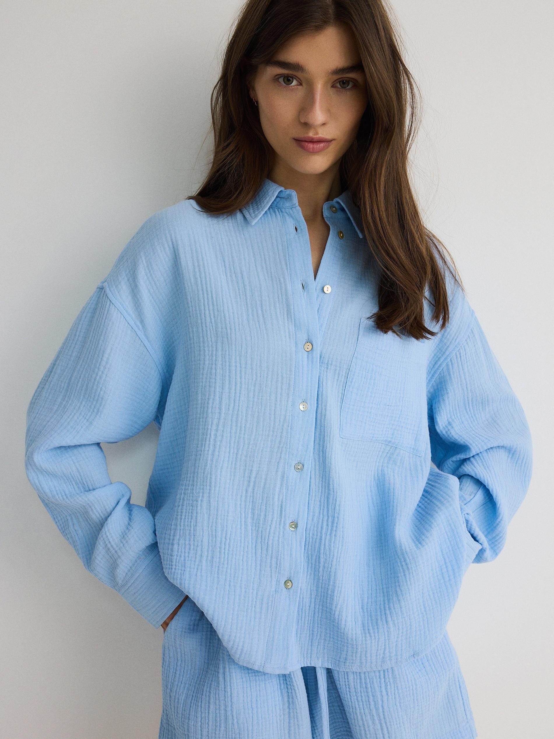 Blue Muslin Cotton Shirt, , large image number 1