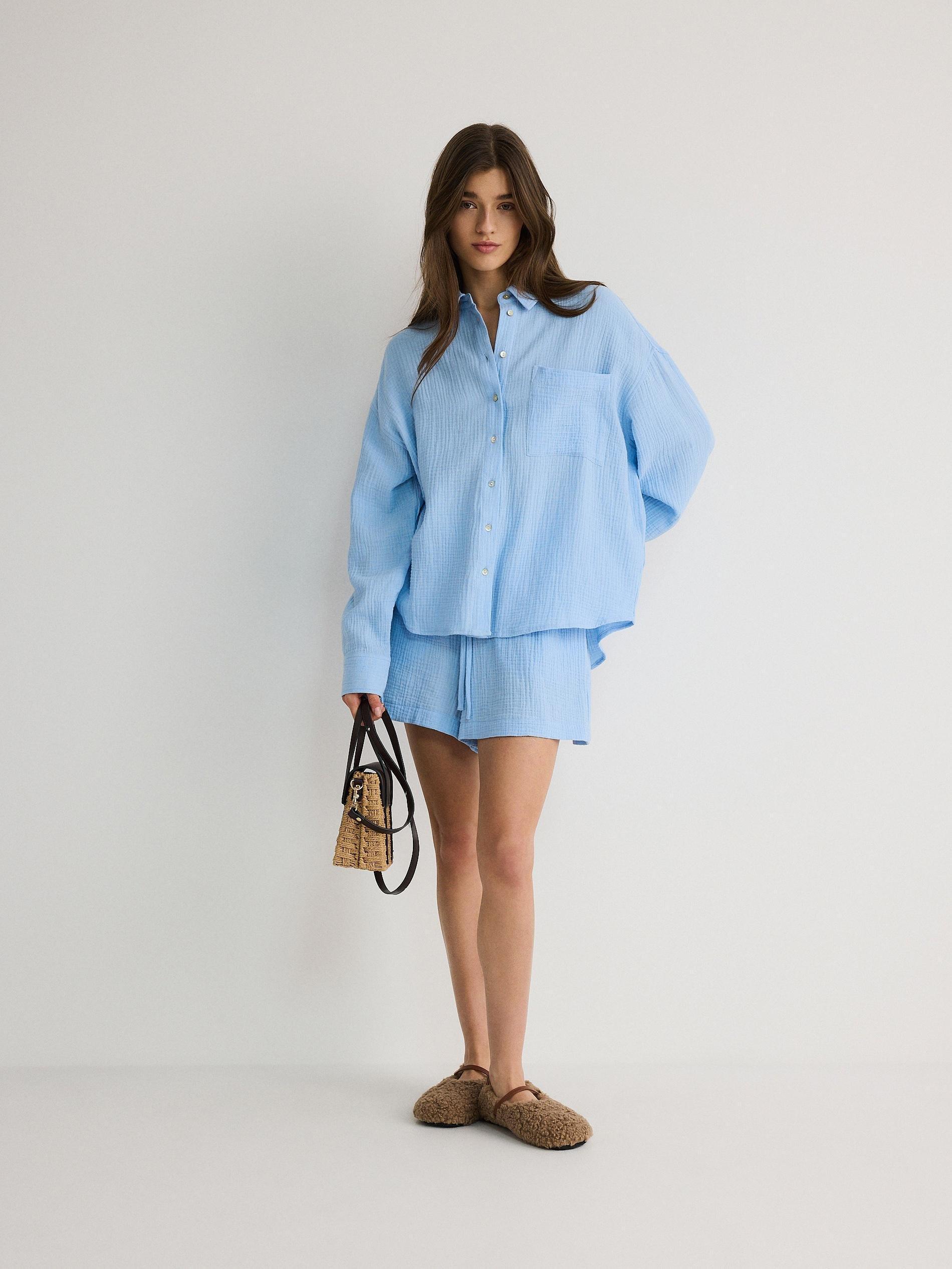 Blue Muslin Cotton Shirt, , large image number 3