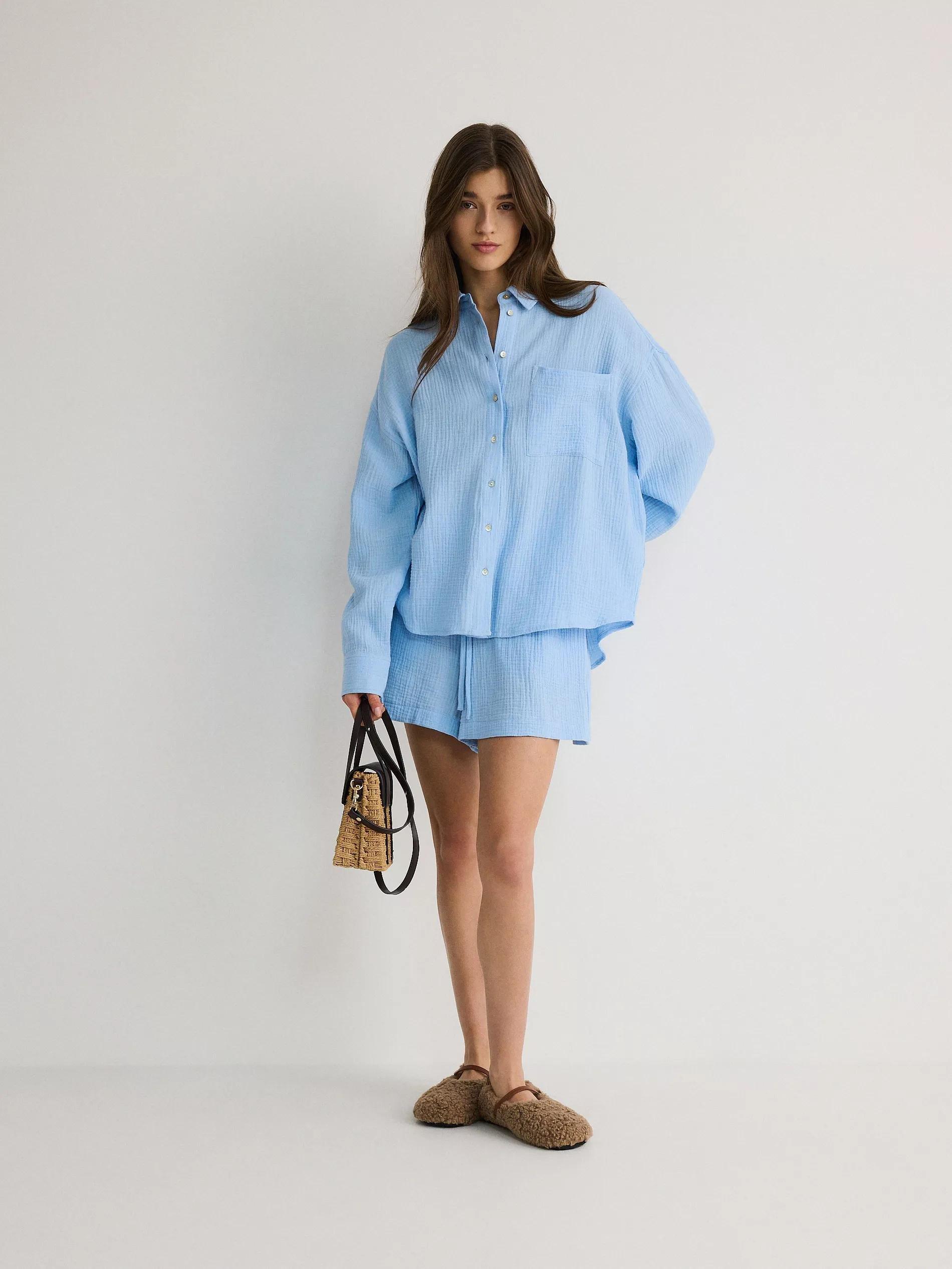 Blue Muslin Cotton Shirt, , large image number 4
