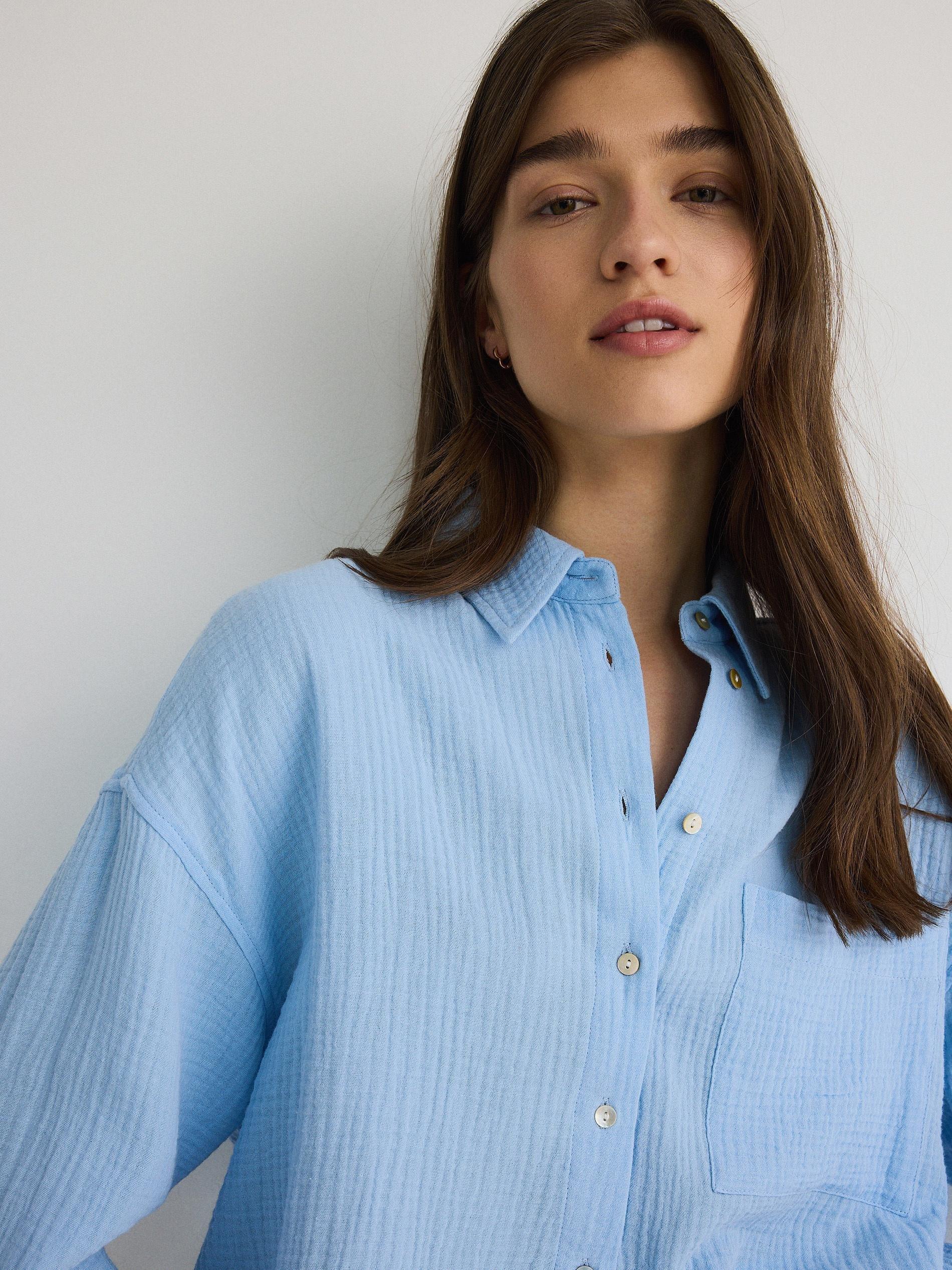 Blue Muslin Cotton Shirt, , large image number 5
