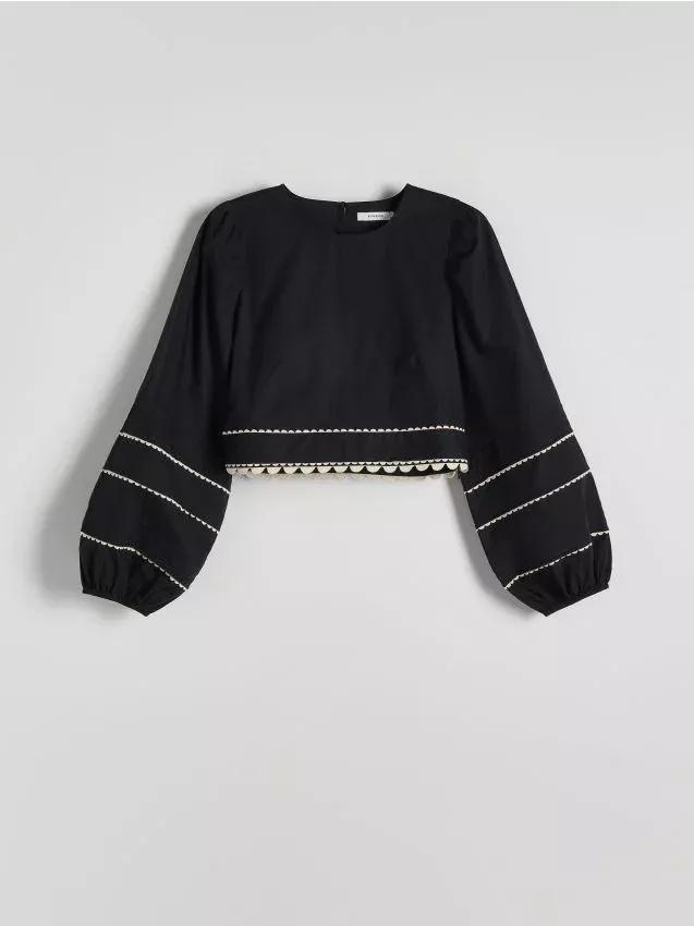 Black Blouse With Decorative Inserts, , large image number 0