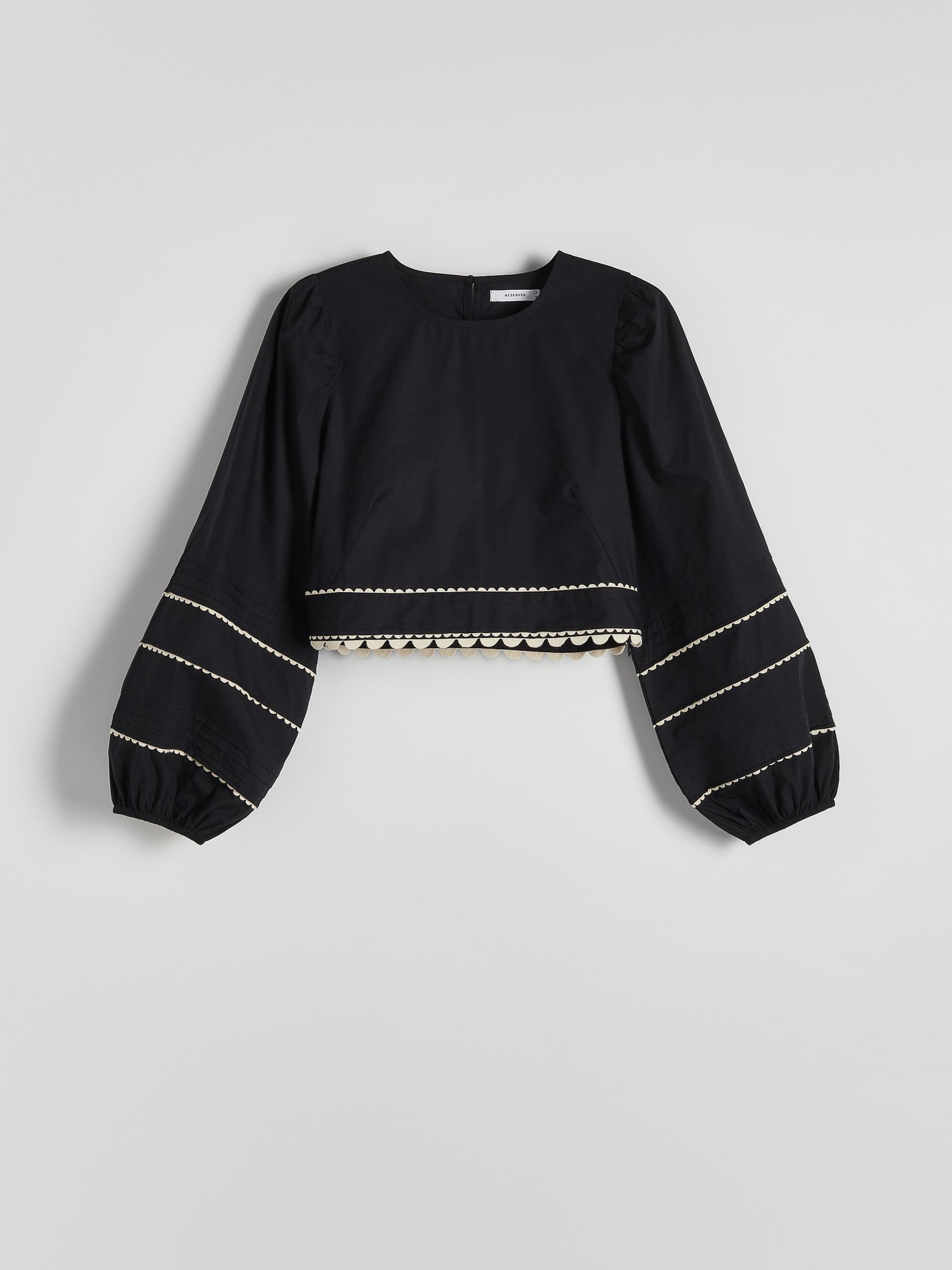 Black Blouse With Decorative Inserts, , large image number 1