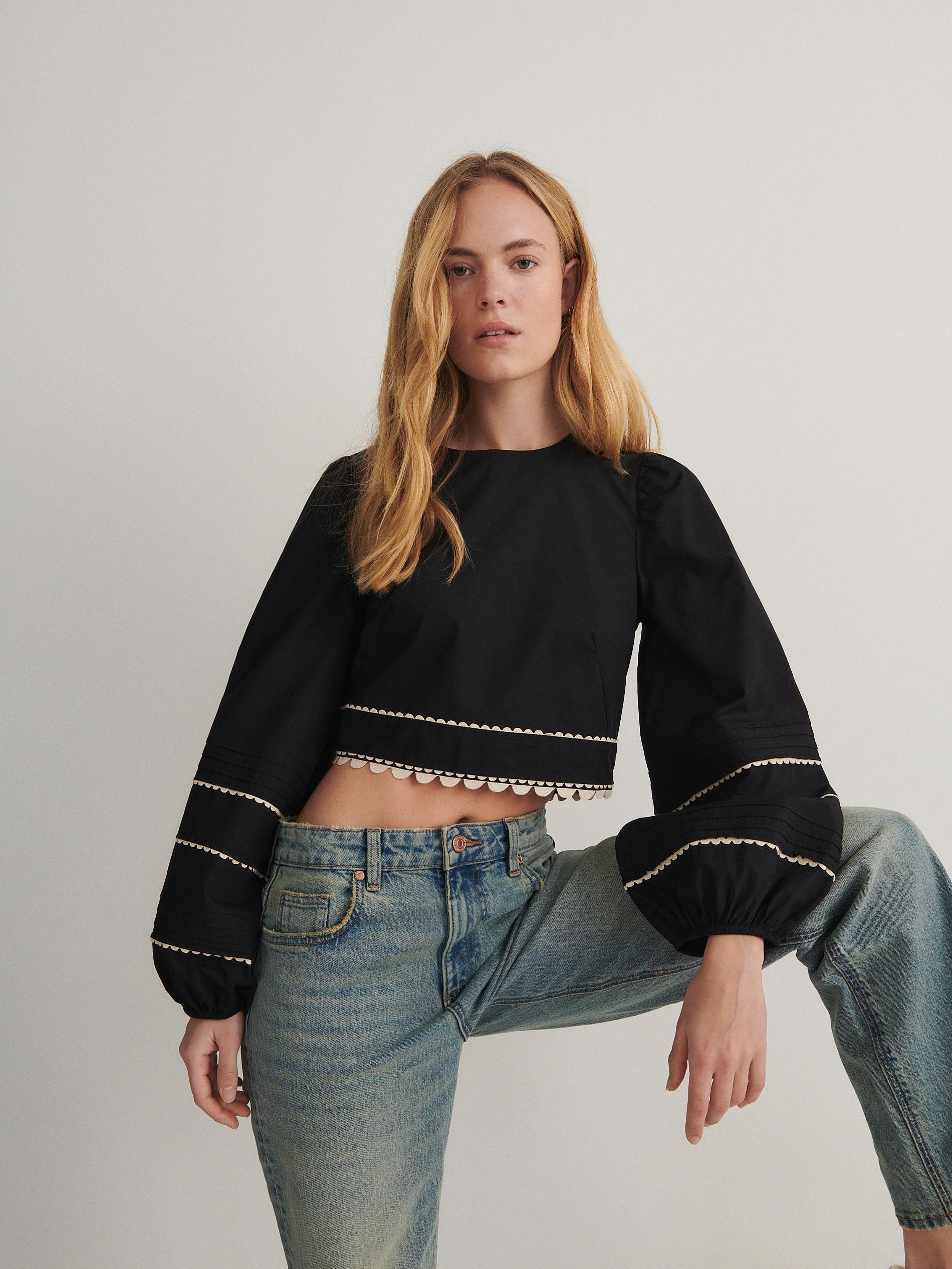 Black Blouse With Decorative Inserts, , large image number 6