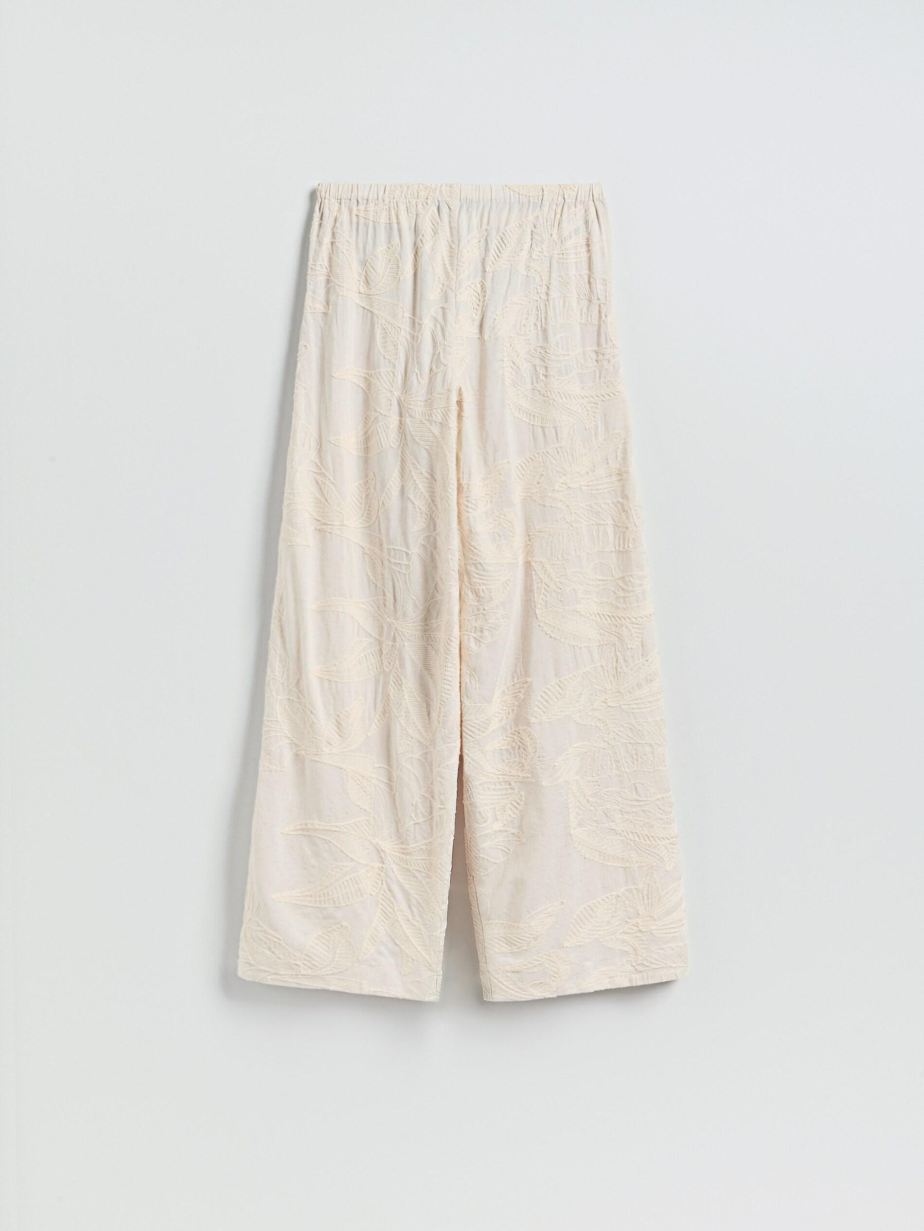 White Linen Rich Wide Leg Trousers, Beige, large image number 3