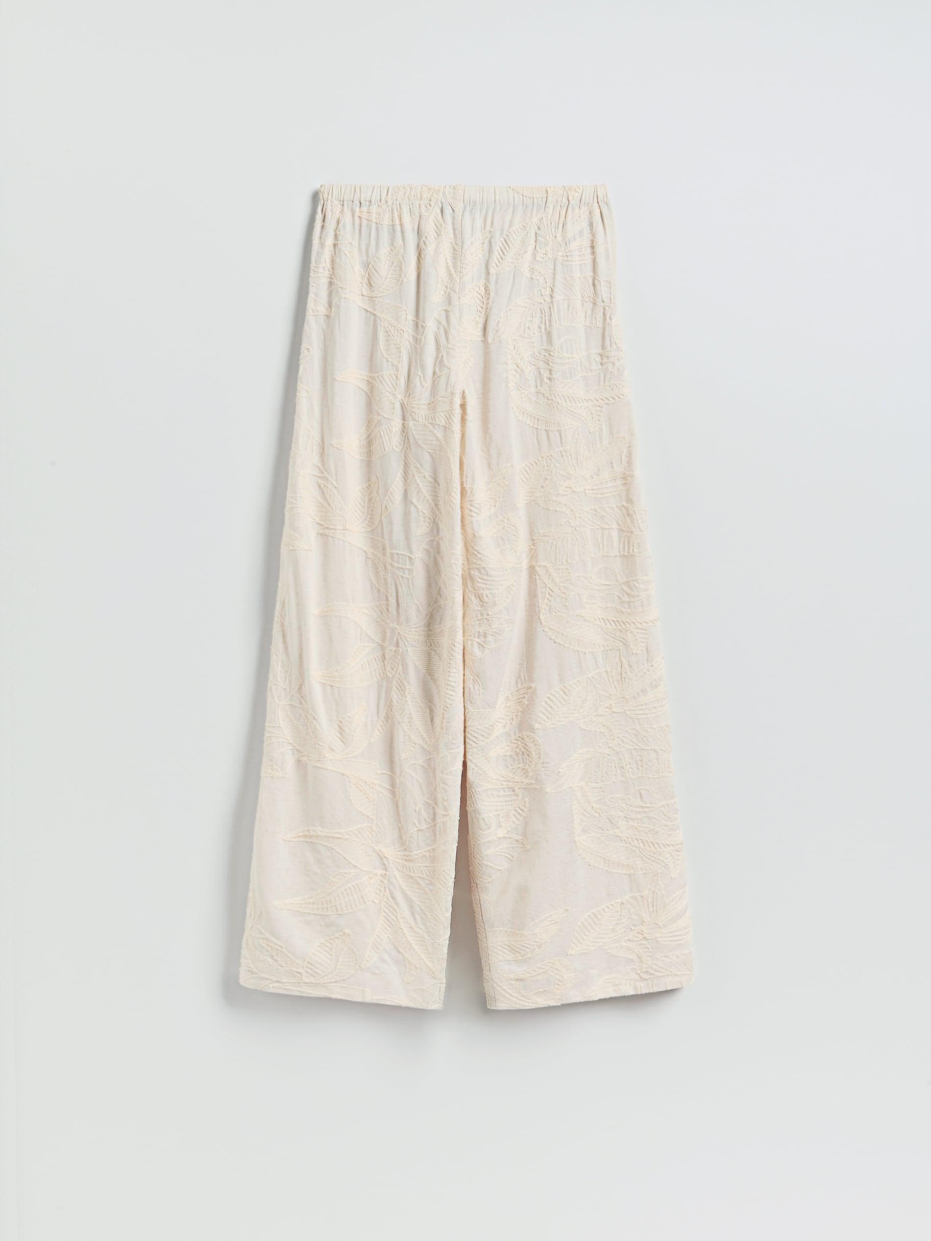 White Linen Rich Wide Leg Trousers, Beige, large image number 5