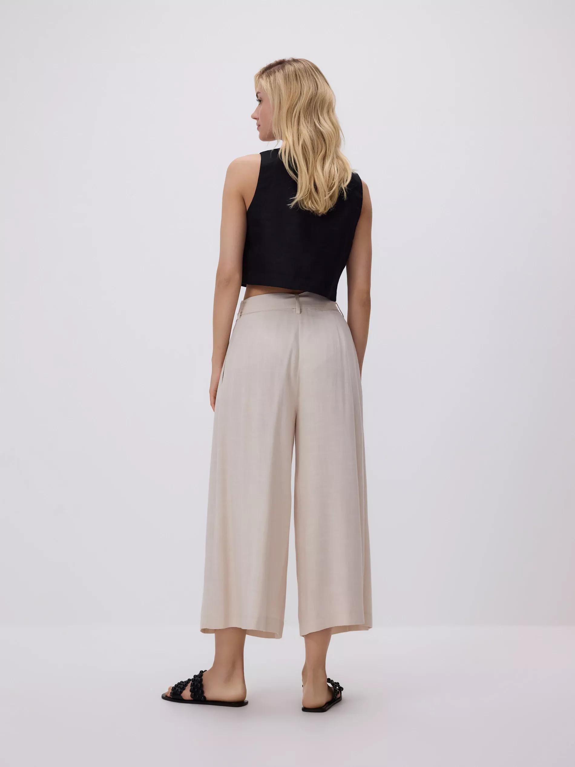 Beige Loose Tie-Waist Trousers, Beige, large image number 2