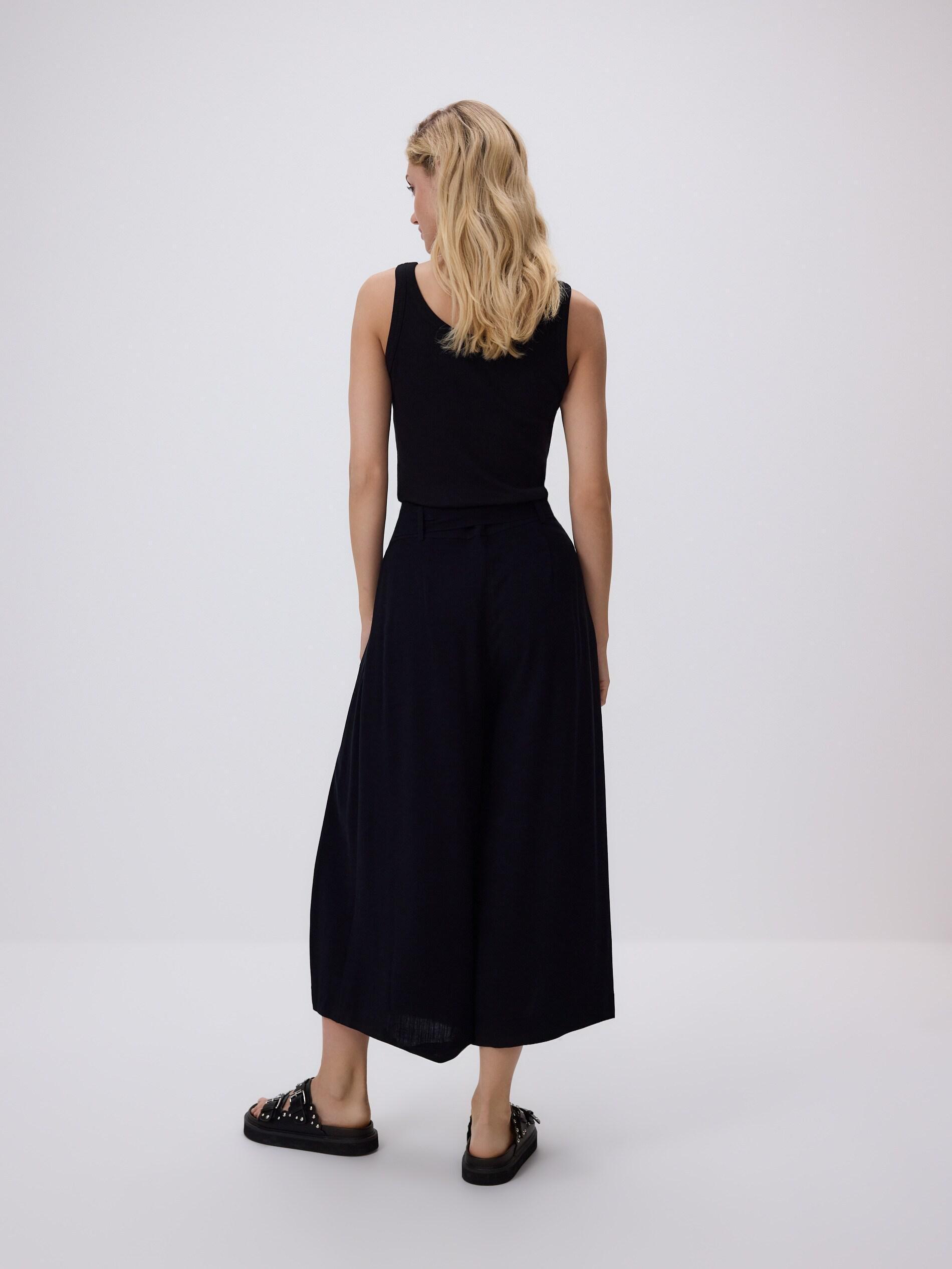 Black Loose Tie-Waist Trousers, Black, large image number 2