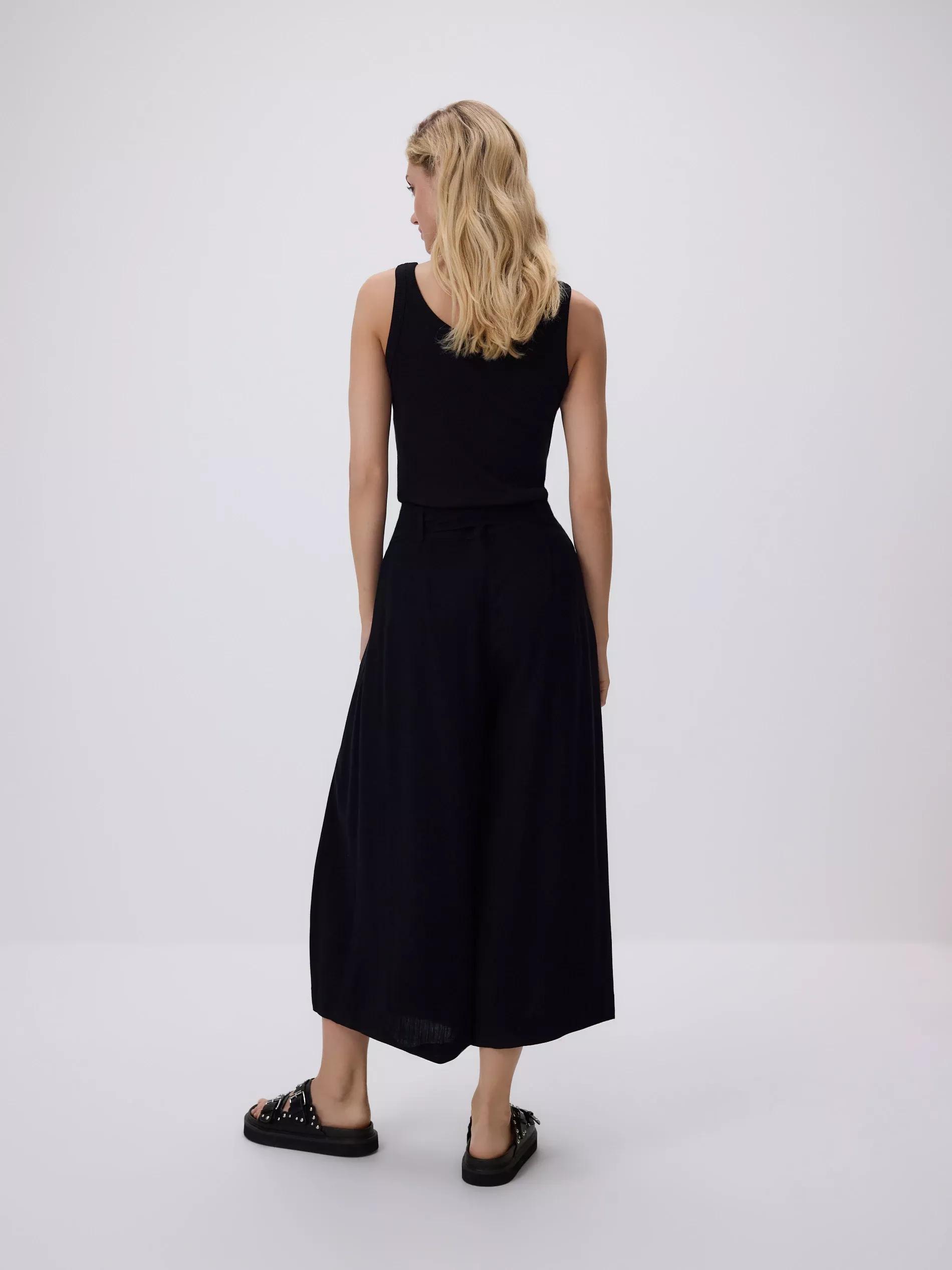 Black Loose Tie-Waist Trousers, Black, medium