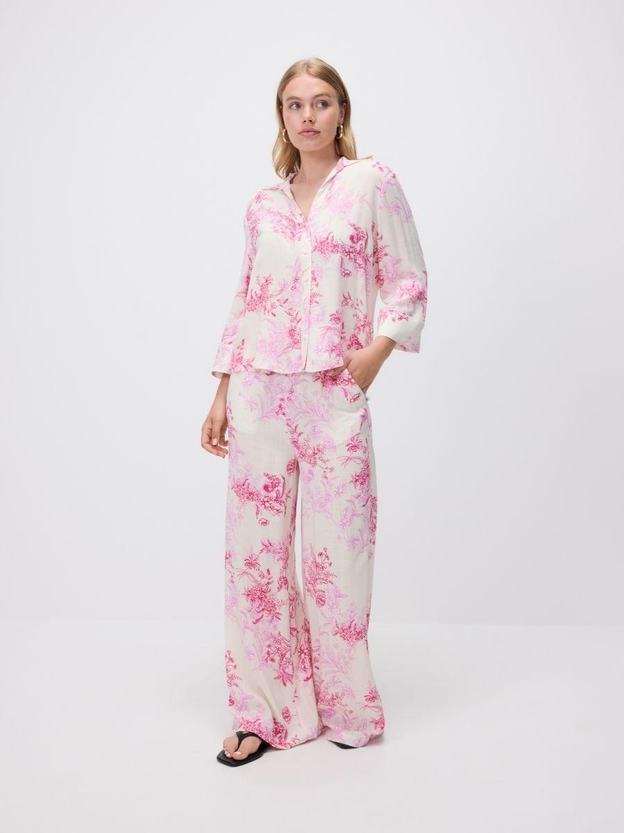 Pink Patterned Viscose Trousers, , large image number 0