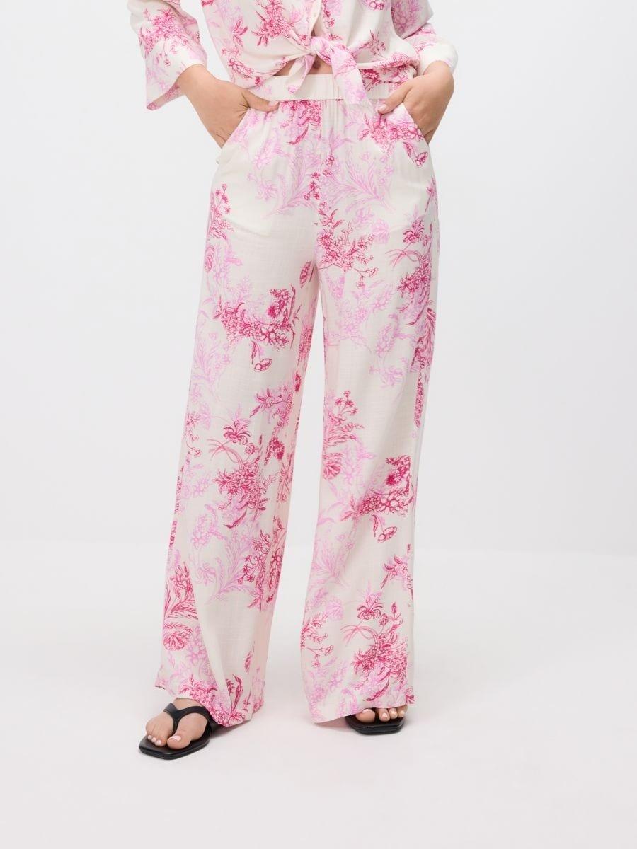 Pink Patterned Viscose Trousers, , large image number 2