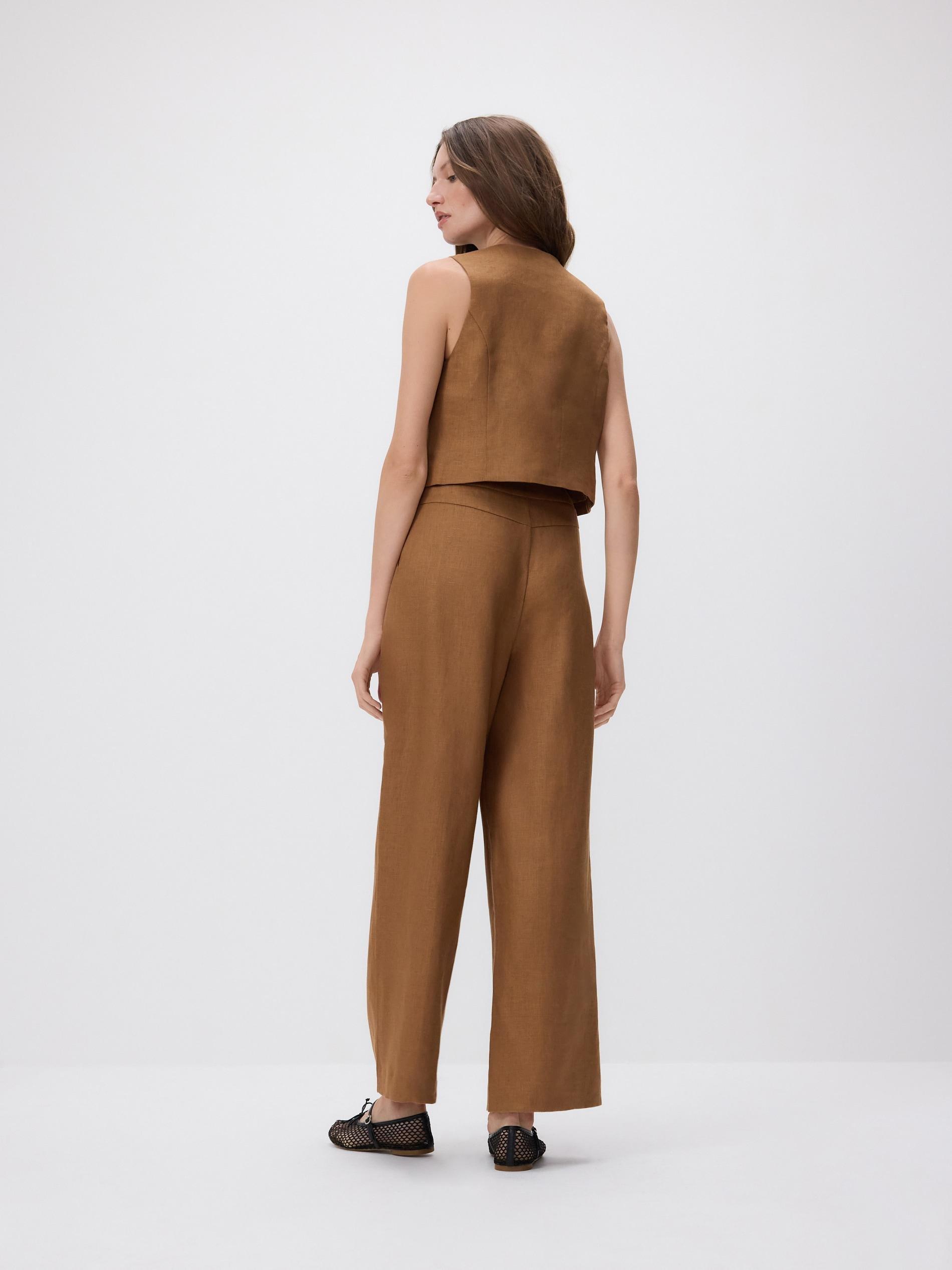 Brown Linen Trousers With Pleats, , large image number 3
