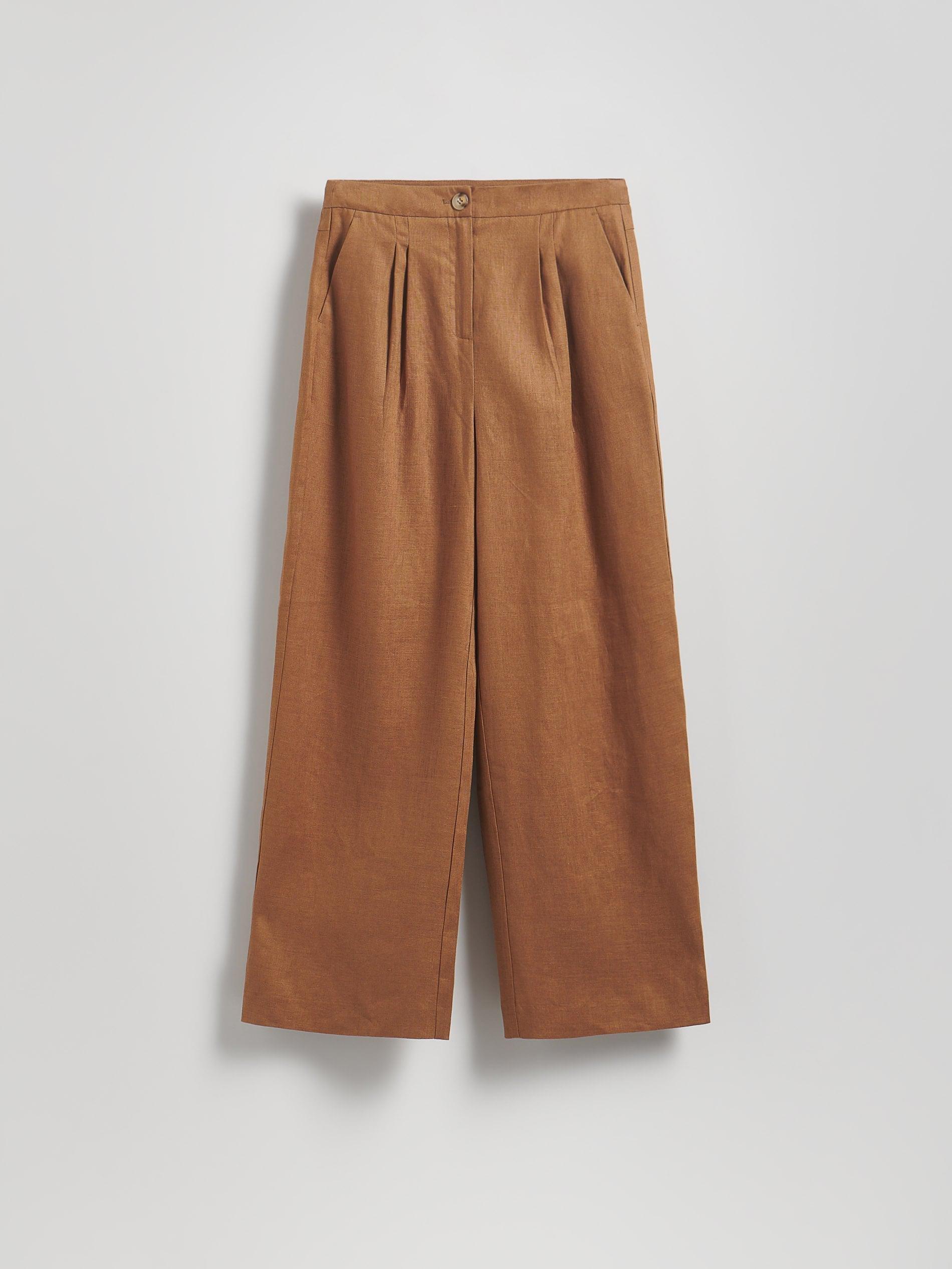 Brown Linen Trousers With Pleats, , large image number 4