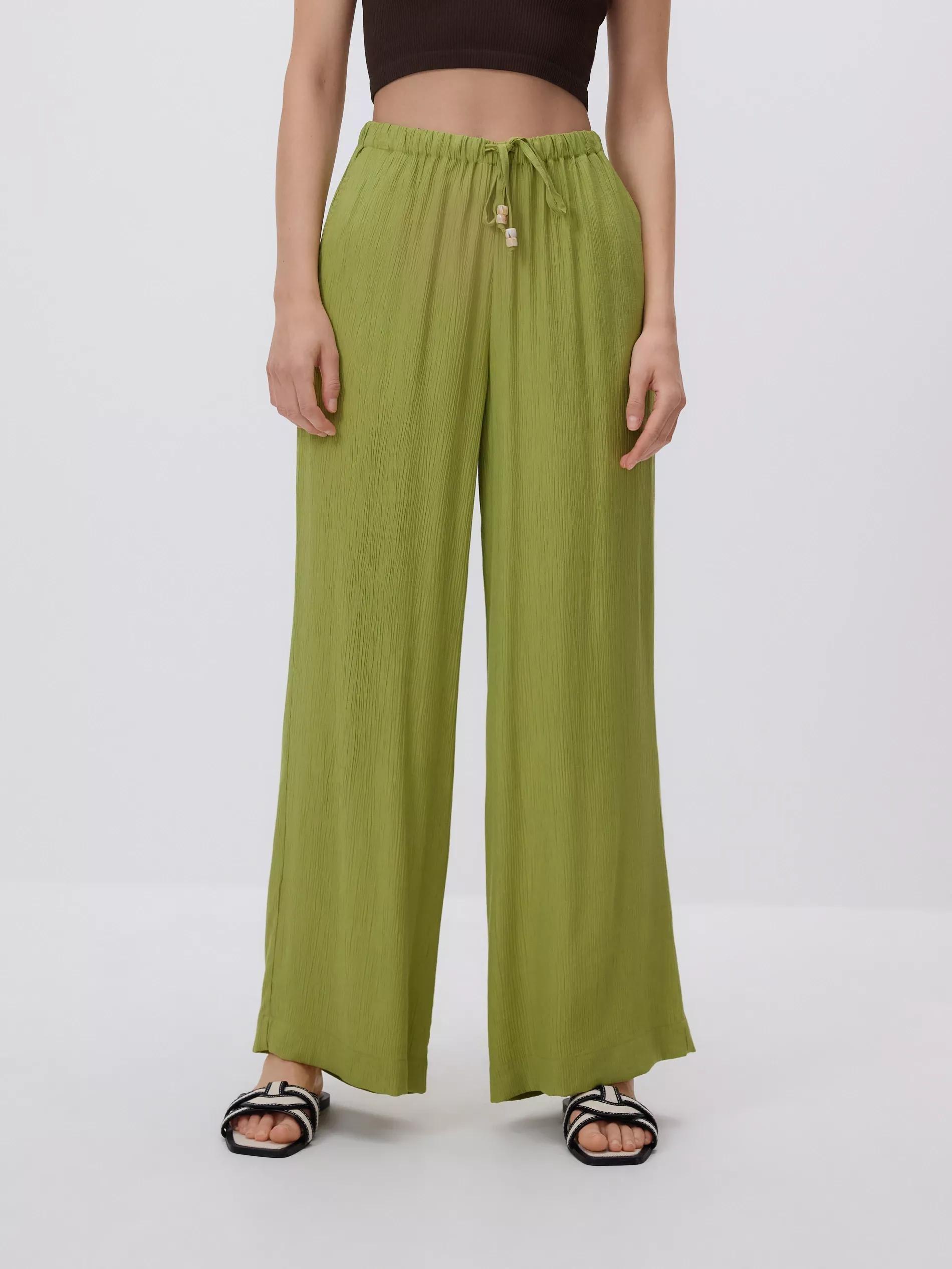 Green Structured Trousers With Tie-Up, Green, medium