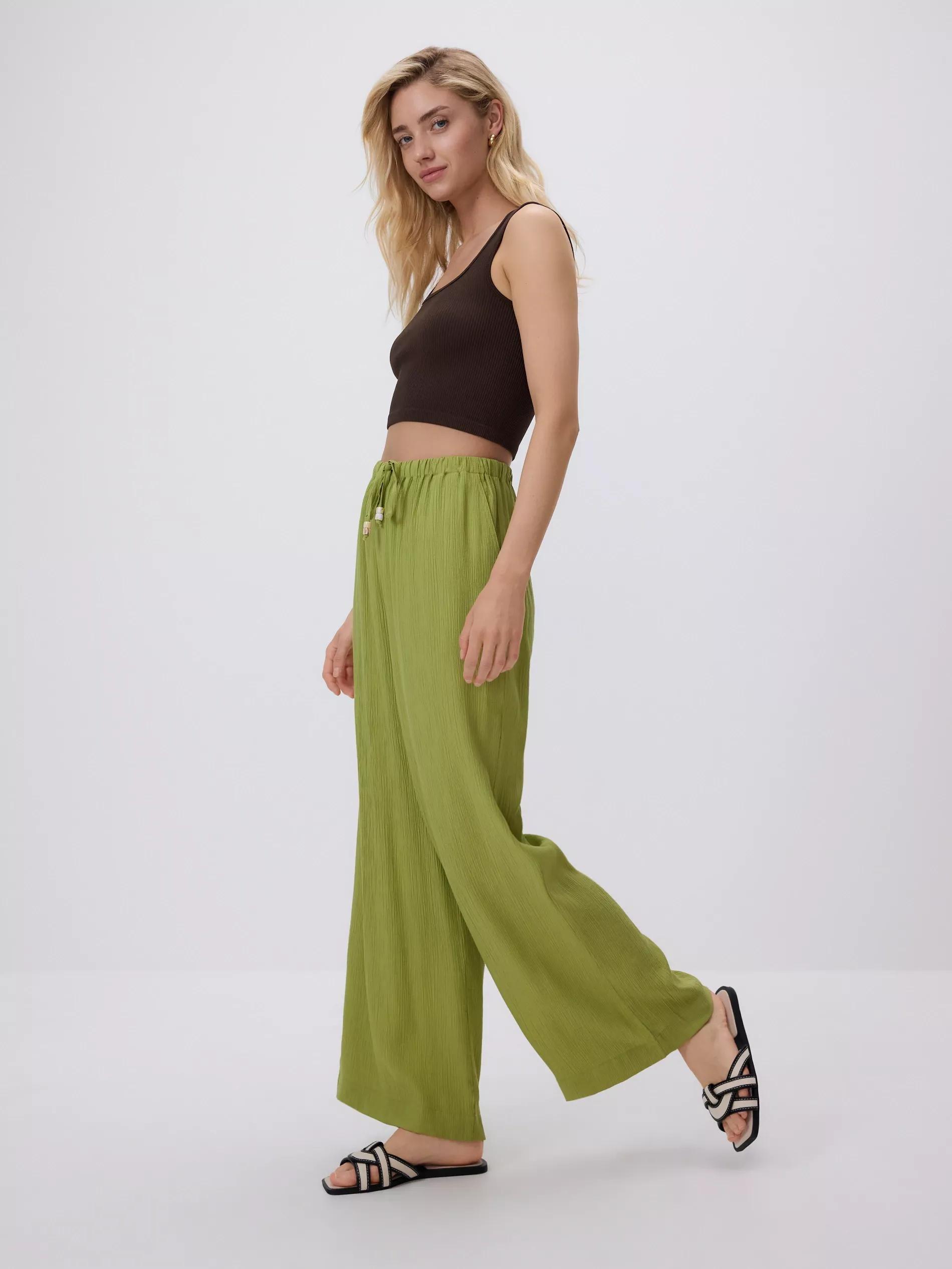 Green Structured Trousers With Tie-Up, Green, medium