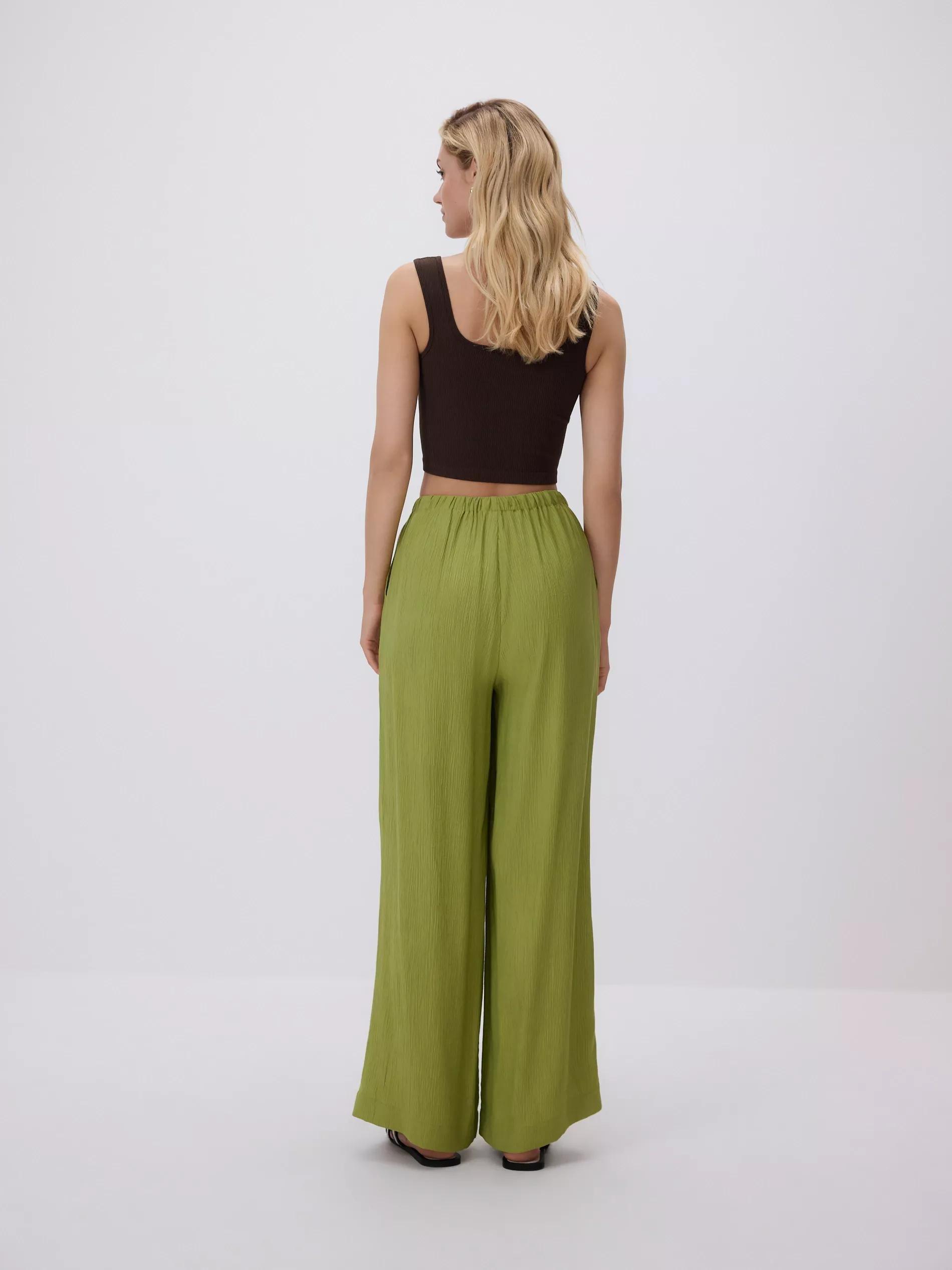 Green Structured Trousers With Tie-Up, , large image number 3