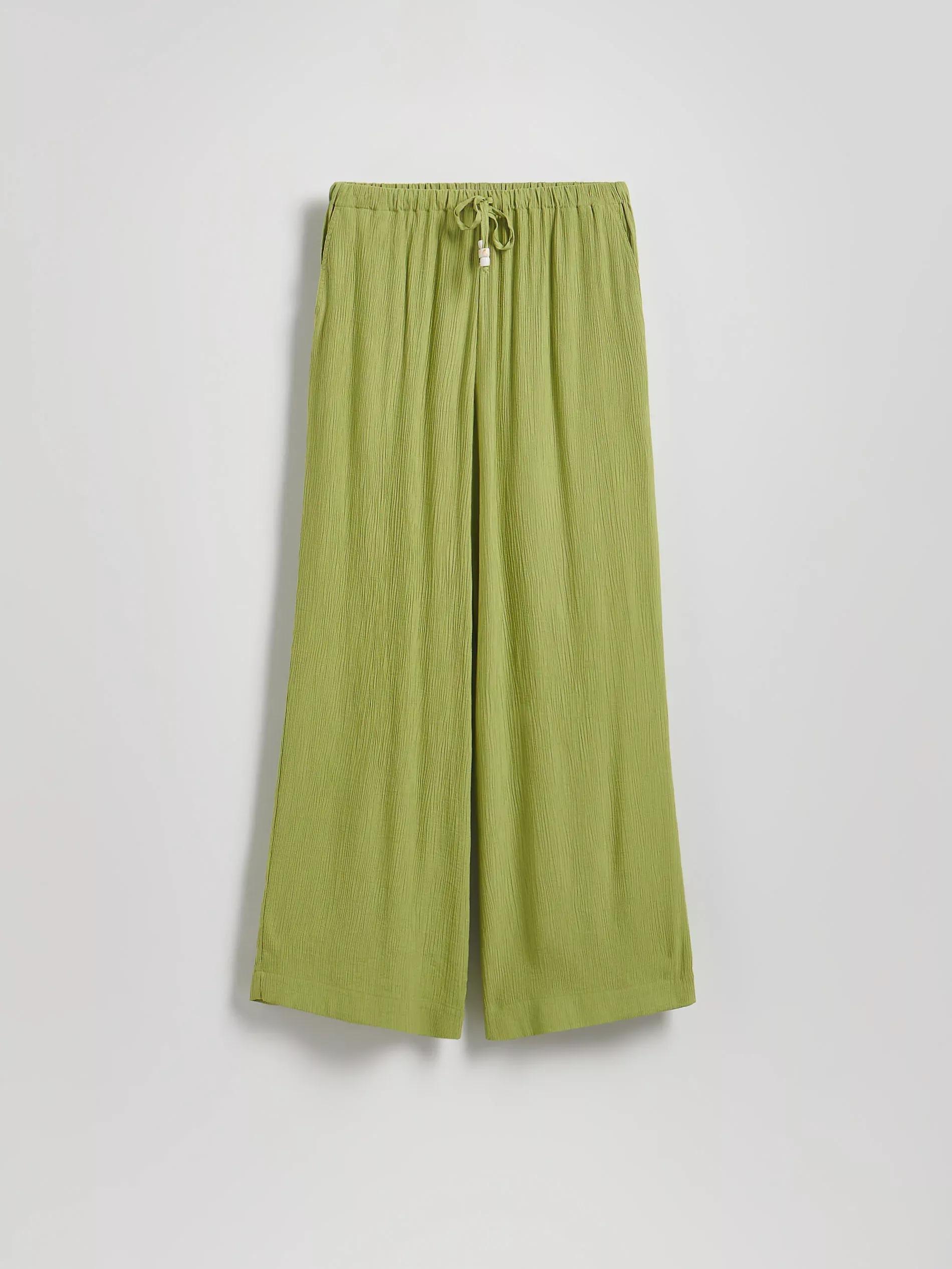 Green Structured Trousers With Tie-Up, , large image number 4
